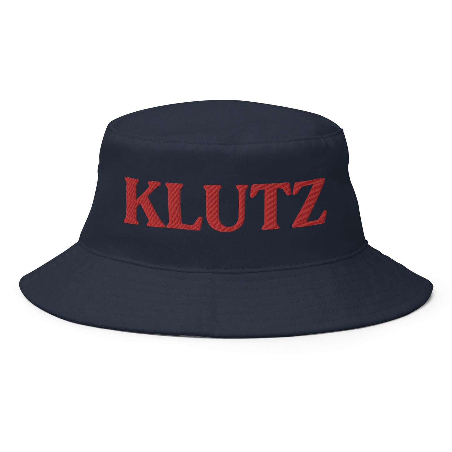 Navy Klutz Hat - Are you a klutz? Looking for a funny gift? Our Klutz Bucket Hat is made of 100% cotton and perfect for everyday streetwear. It's a funny bucket hat with "klutz", expertly embroidered on the front. Our funny and sarcastic apparel is designed by Nina and made just for you!