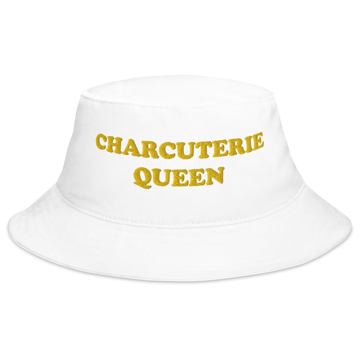 White Charcuterie Queen Bucket Hat - Love charcuterie? Looking for a funny foodie hat? This Charcuterie Queen Bucket Hat is just what you need! It's comfortable and comes in a variety of colors with "Charcuterie Queen", expertly embroidered across the front. The perfect weird hat for charcuterie enthusiasts and foodies of all kinds. Celebrate your favorite foods in our funky foodie clothing and accessories.