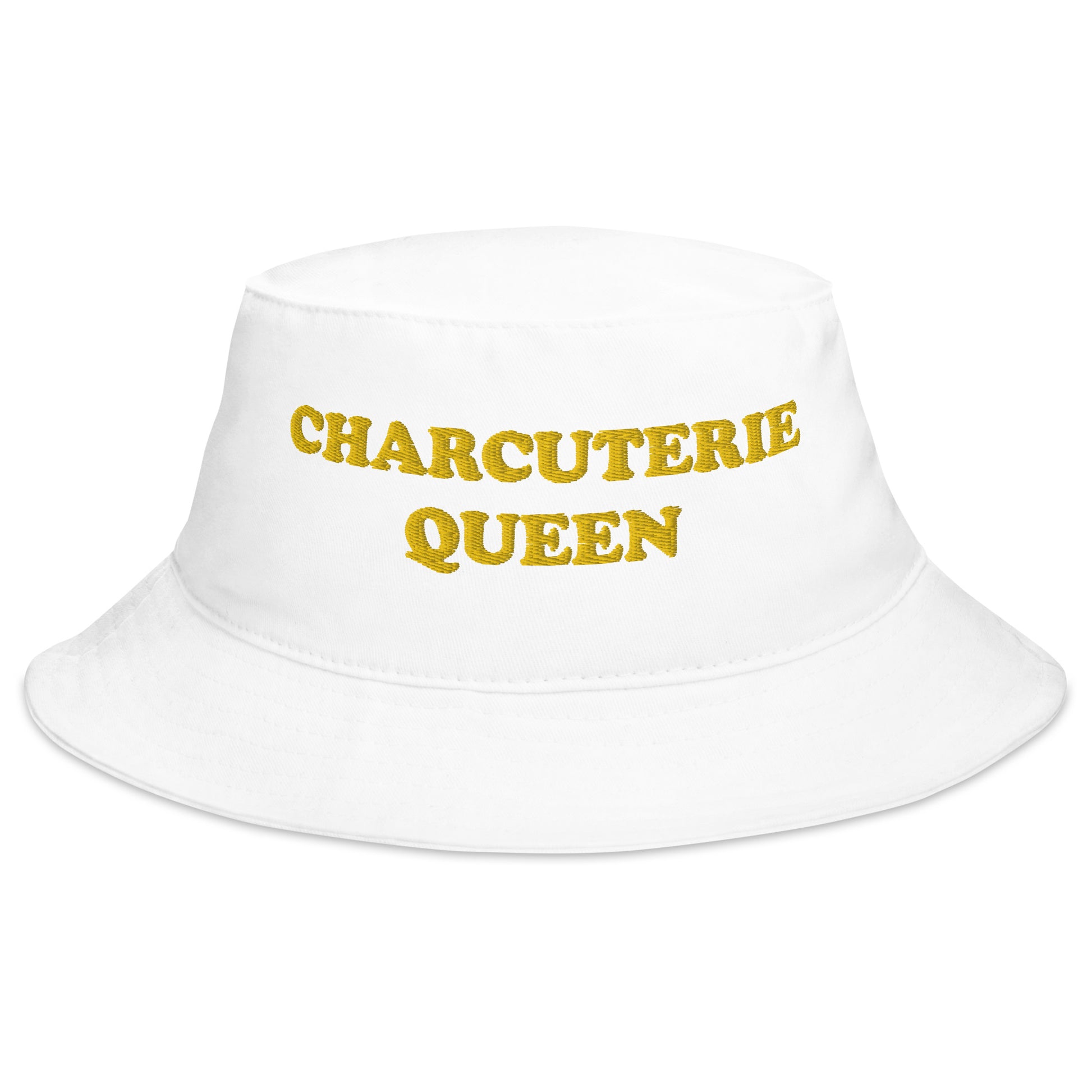 White Charcuterie Queen Bucket Hat - Love charcuterie? Looking for a funny foodie hat? This Charcuterie Queen Bucket Hat is just what you need! It's comfortable and comes in a variety of colors with "Charcuterie Queen", expertly embroidered across the front. The perfect weird hat for charcuterie enthusiasts and foodies of all kinds. Celebrate your favorite foods in our funky foodie clothing and accessories.