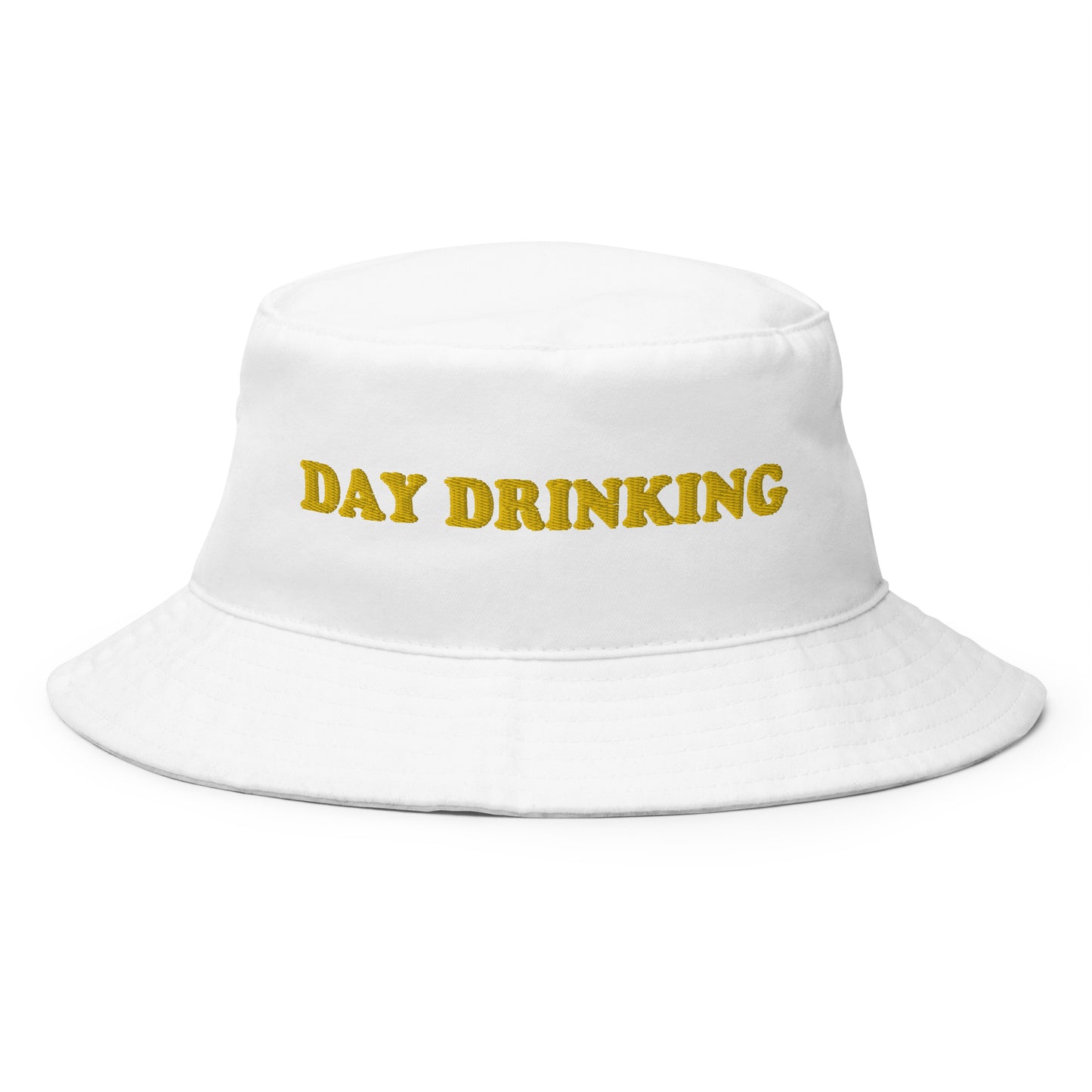 White Day Drinking Hat - Looking for a funny bucket hat? A day drinking hat for summer? This Day Drinking Bucket Hat is just what you need! It's comfortable and comes in a variety of colors with a "day drinking", expertly embroidered across the front. The perfect bucket hat for day parties and everyday streetwear.