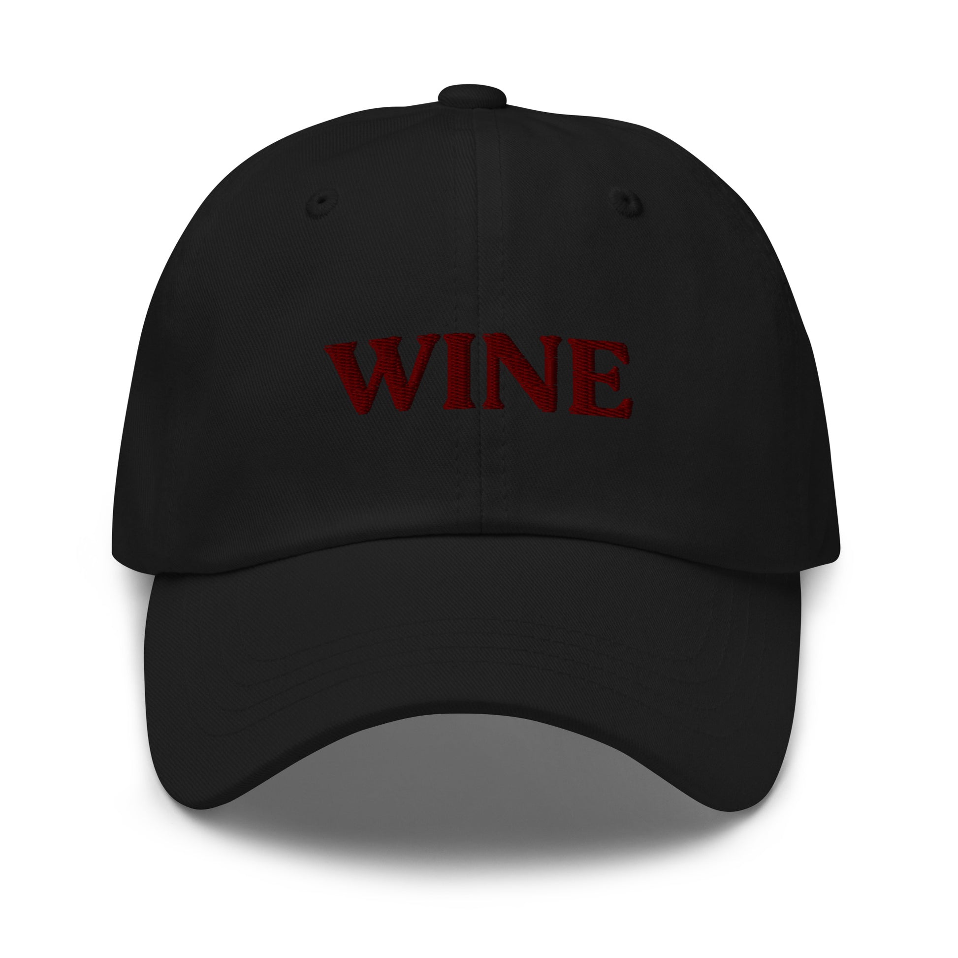 Black Wine Hat - This embroidered wine hat is made of comfortable cotton with an adjustable closure and "wine", expertly embroidered on the front. Make a statement and drink your favorite wine in our funny foodie clothing and accessories. Looking for something personalized? Shoot us an email!