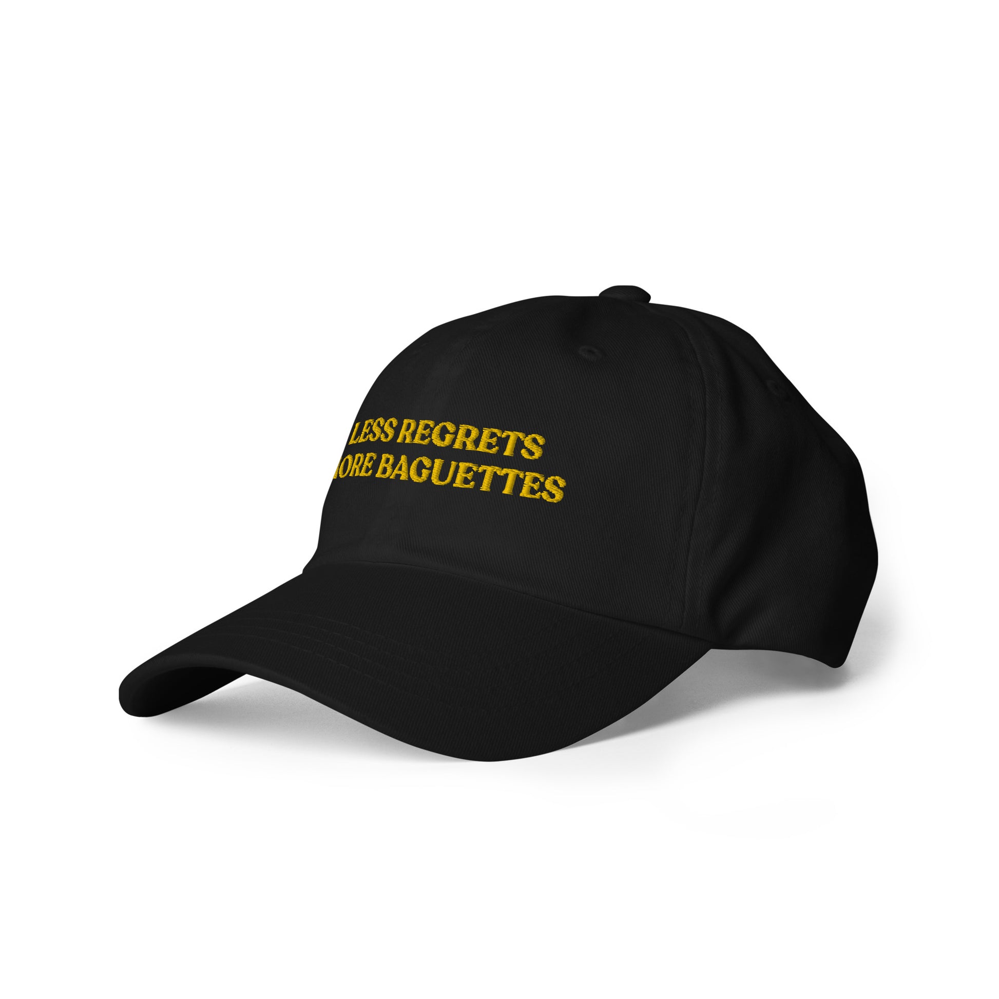 Black hat with funny saying - Love baguettes? Our funny dad hat might be just what you need. It's a comfortable hat with a funny saying, expertly embroidered on the front. It's sure to have people asking "Where'd you get that hat?" Stand out and make a statement in this baguette lover accessory.