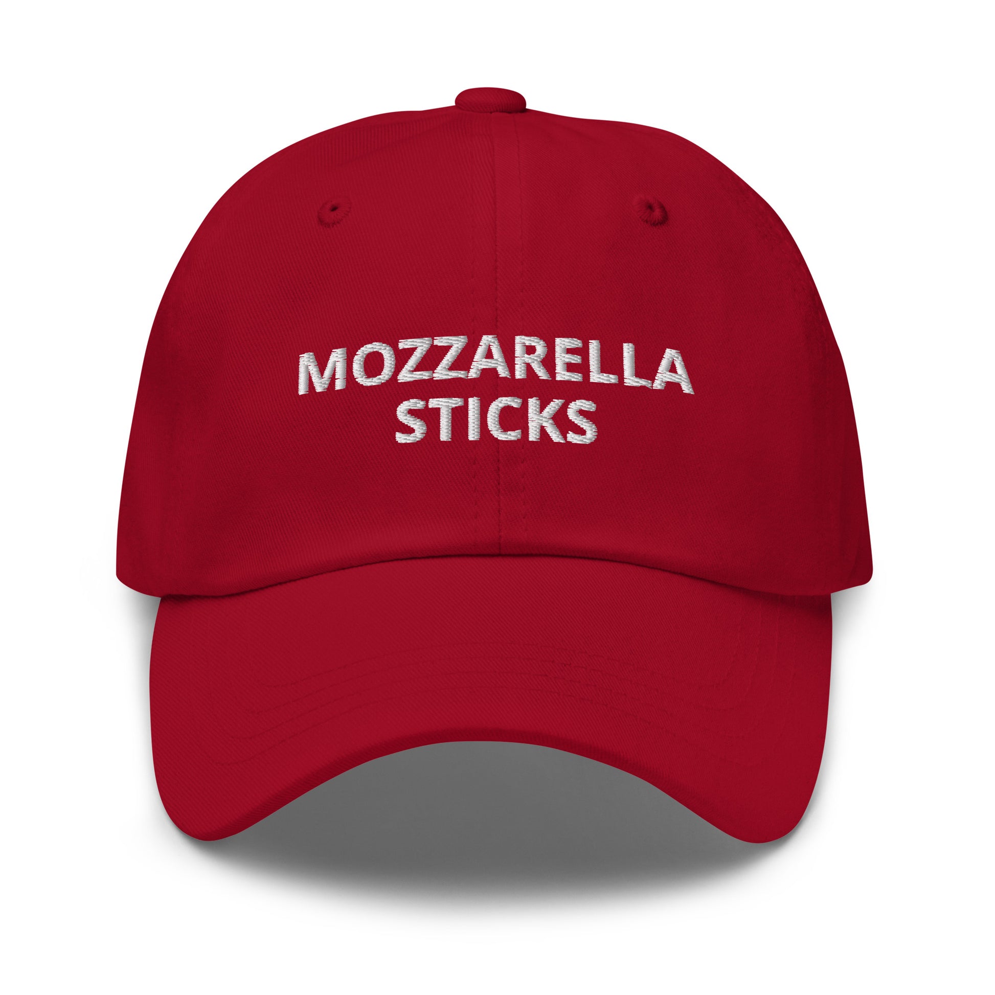 Red Mozzarella sticks Hat - Love mozzarella sticks? Our Mozzarella Sticks Hat is comfortable, adjustable and made just for you. Eat mozzarella sticks in style or give is as a gift for your favorite cheese loving foodie.