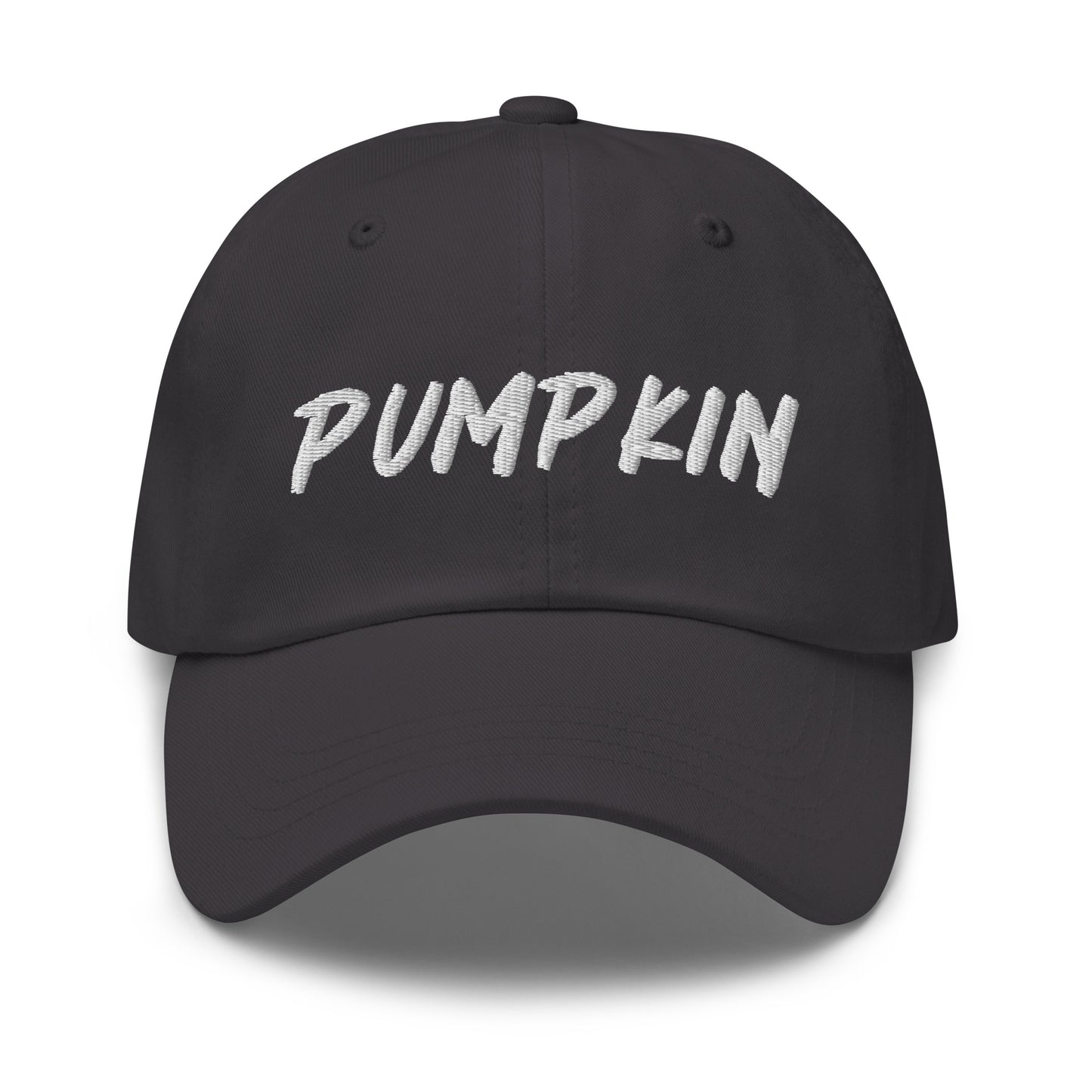 Gray pumpkin dad hat from Nina's Funky Shop by ninanush - This pumpkin dad hat is not just for dads! It's a unisex dad hat, embroidered with the word "pumpkin" on the front. A classic dad hat for spooky season enthusiasts and pumpkin lovers of all kinds. Add a little personality to your everyday style with our unique pumpkin hat, designed by Nina and made just for you.