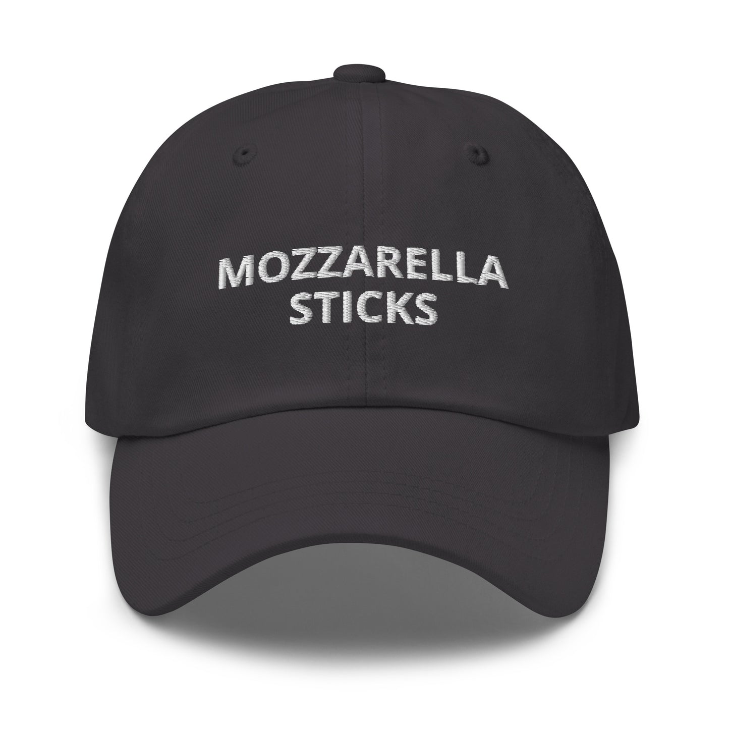 Dark Gray Mozzarella sticks Hat - Love mozzarella sticks? Our Mozzarella Sticks Hat is comfortable, adjustable and made just for you. Eat mozzarella sticks in style or give is as a gift for your favorite cheese loving foodie.