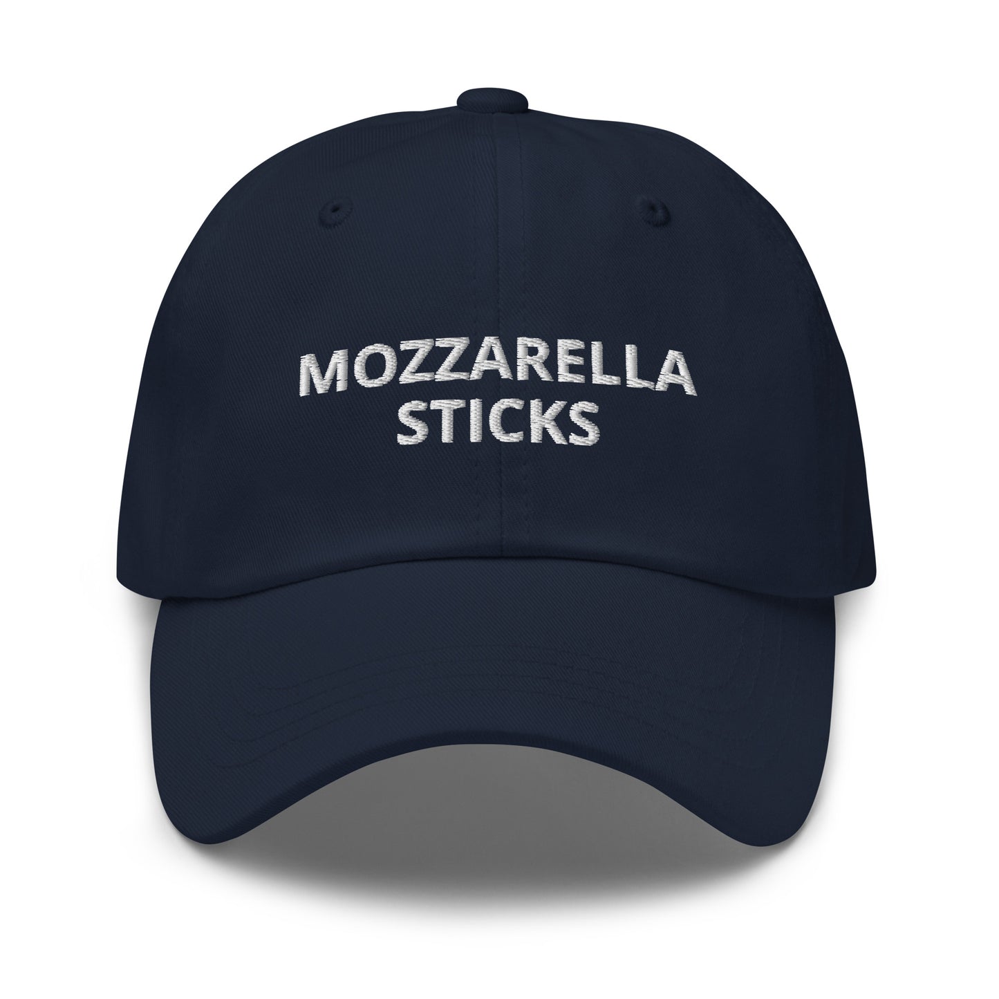 Navy Mozzarella sticks Hat - Love mozzarella sticks? Our Mozzarella Sticks Hat is comfortable, adjustable and made just for you. Eat mozzarella sticks in style or give is as a gift for your favorite cheese loving foodie.