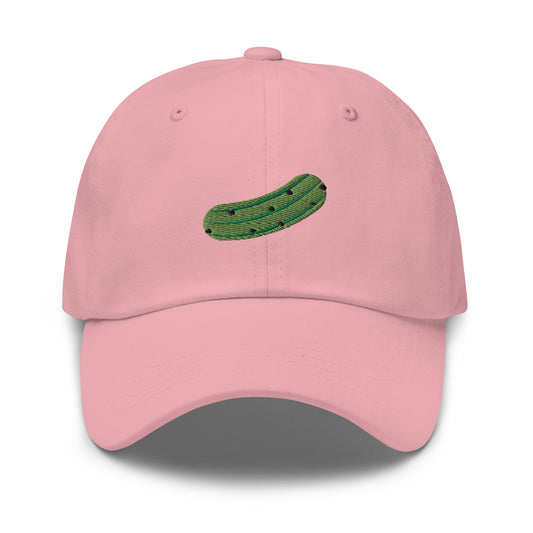 Pink Pickles Hat - Love pickles? Looking for a funny gift for a pickle friend? This embroidered pickle hat is made of comfortable cotton with an adjustable closure and a green pickle the front. Make a statement and eat your favorite pickles in this funny foodie accessory.