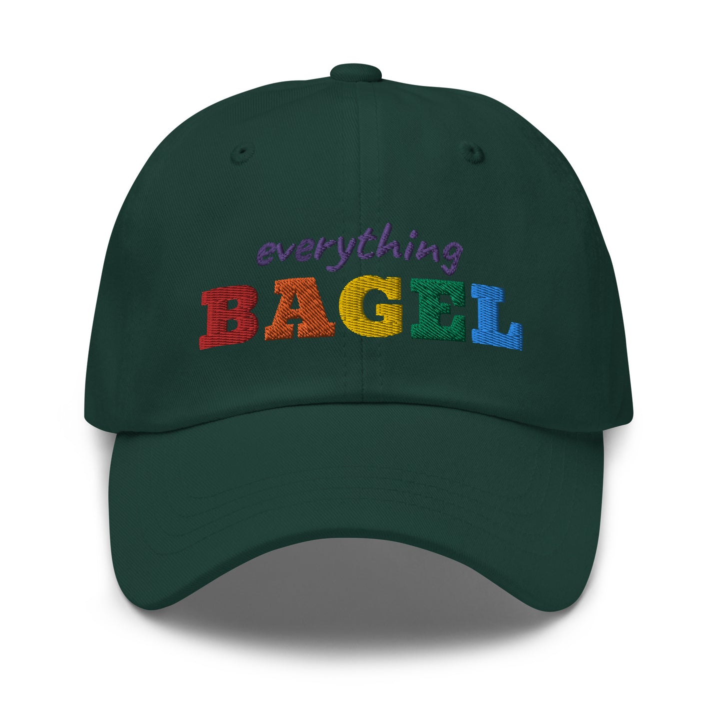 Green Dad Hat with Pride Design - Our Everything Bagel Pride Dad Hat is comfortable and made of 100% cotton. It's a classic dad hat with a funny rainbow design for pride. Perfect for everyday streetwear, this unique pride hat is sure to turn heads. Looking for something personalized? Shoot us an email!