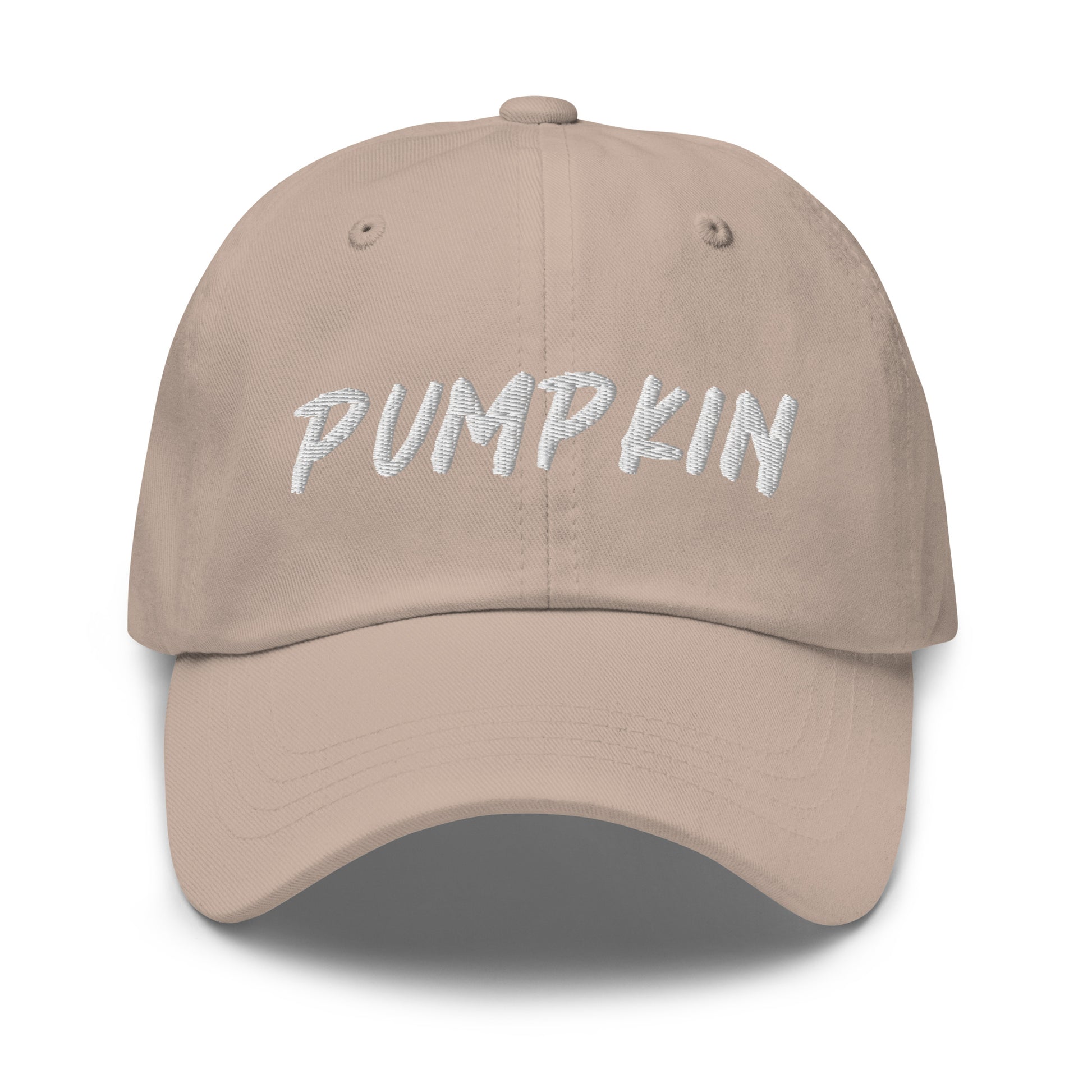 Beige  pumpkin dad hat from Nina's Funky Shop by ninanush - This pumpkin dad hat is not just for dads! It's a unisex dad hat, embroidered with the word "pumpkin" on the front. A classic dad hat for spooky season enthusiasts and pumpkin lovers of all kinds. Add a little personality to your everyday style with our unique pumpkin hat, designed by Nina and made just for you.