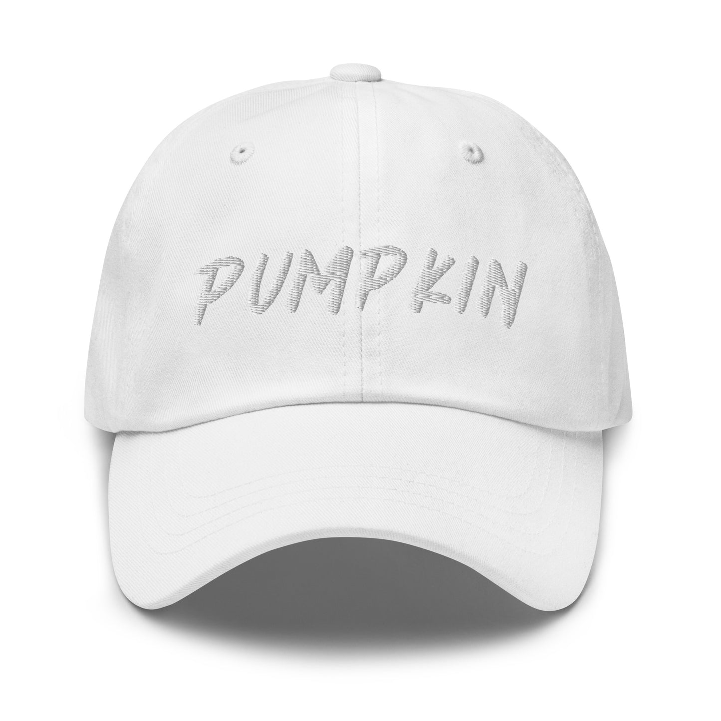 White  pumpkin dad hat from Nina's Funky Shop by ninanush - This pumpkin dad hat is not just for dads! It's a unisex dad hat, embroidered with the word "pumpkin" on the front. A classic dad hat for spooky season enthusiasts and pumpkin lovers of all kinds. Add a little personality to your everyday style with our unique pumpkin hat, designed by Nina and made just for you.