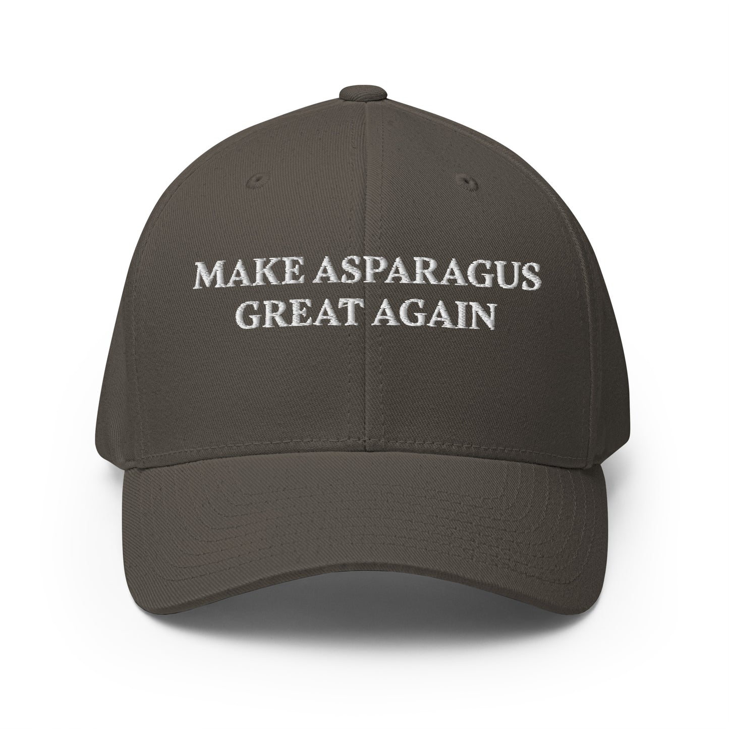 Dark Gray Make Asparagus Great Again Sarcastic MAGA hat from Nina's Funky Shop by ninanush - Love asparagus? This Make Asparagus Great Again Hat is funny and sarcastic. Available in two sizes with an elastic stretch band, this hat is comfortable, comes in a variety of colors and is made just for you. It has an athletic shape with a curved visor and a sarcastic MAGA saying, expertly embroidered on the front.