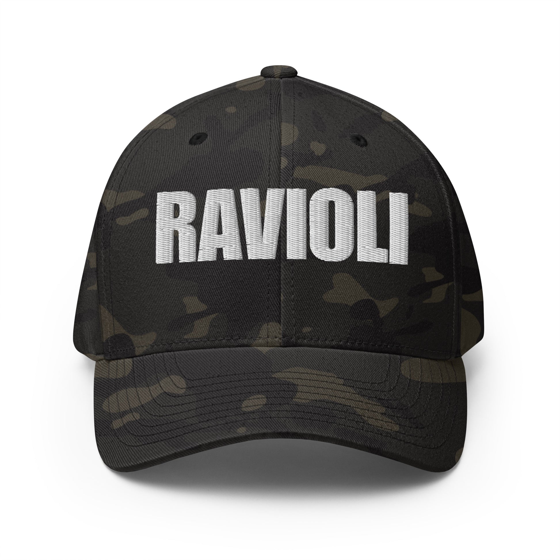 Camo hat for foodies - This ravioli hat is just what every pasta lover needs. It's a funny foodie hat with a unique embroidered design for ravioli enthusiasts. Eat your favorite ravioli in style and make a statement in this comfortable and unique funny pasta lover hat for foodies. It's also the perfect funny gift for ravioli lovers and foodies of all kinds. 