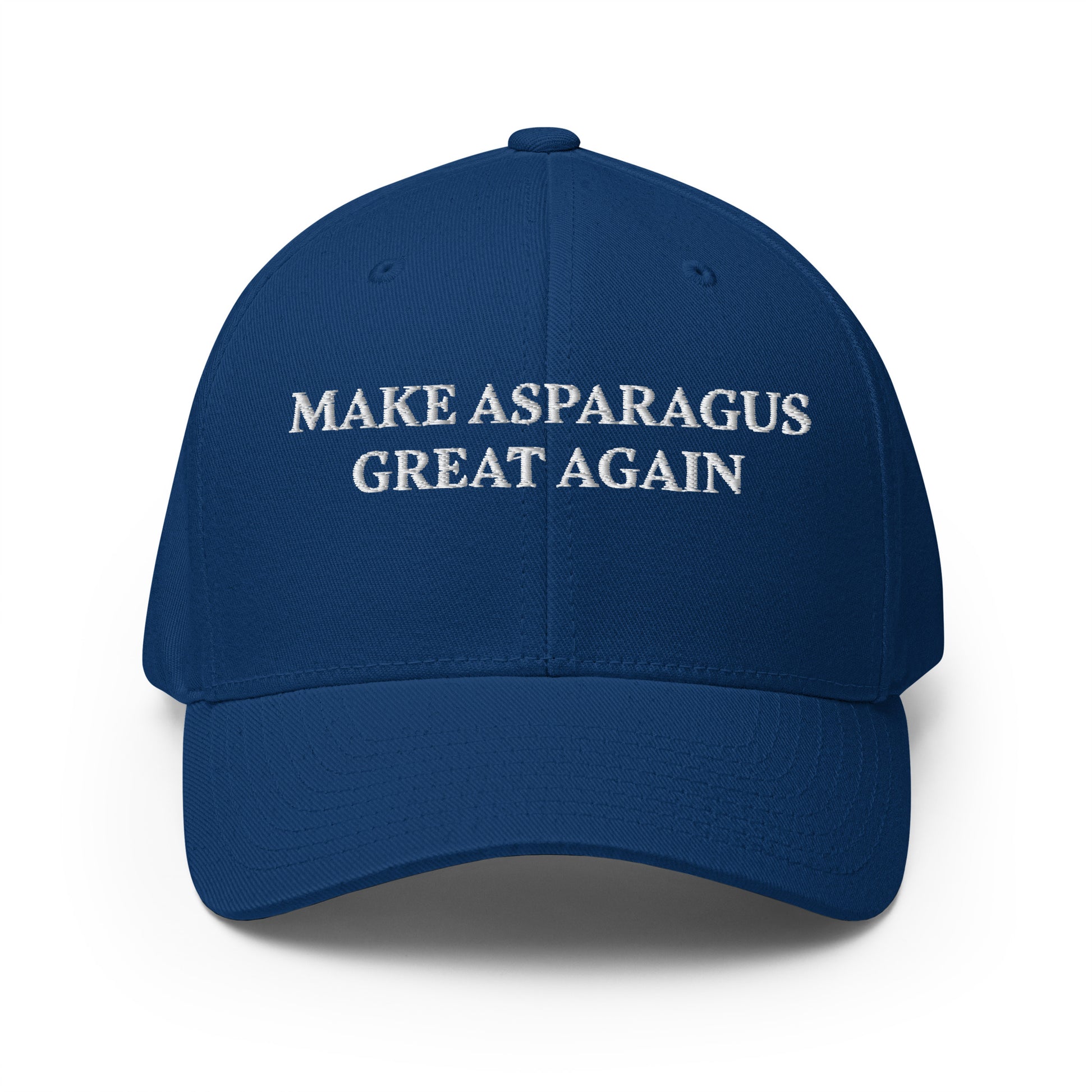 Royal Blue Make Asparagus Great Again Hat from Nina's Funky Shop by ninanush - Love asparagus? This Make Asparagus Great Again Hat is funny and sarcastic. Available in two sizes with an elastic stretch band, this hat is comfortable, comes in a variety of colors and is made just for you. It has an athletic shape with a curved visor and a sarcastic MAGA saying, expertly embroidered on the front.