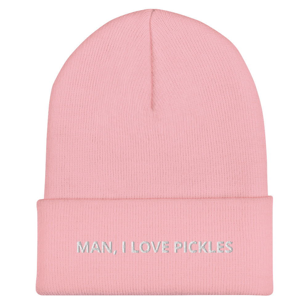 Pink Man, I Love Pickles Hat from Nina's Funky Shop by ninanush - It's a funny pickle beanie for pickle enthusiasts of all kinds. When you're wearing this hat, everyone will know just how you feel about pickles. It comes in a variety of bold colors, each expertly embroidered with the words "Man, I Love Pickles". A statement hat for pickle lovers, designed by Nina and made just for you!