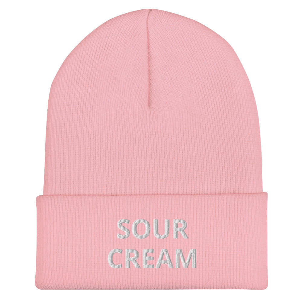 Light Pink Sour Cream Beanie from Nina's Funky Shop by ninanush - Do you love sour cream? Looking for a funny gift for a foodie friend? Our Sour Cream Beanie is warm, cozy and the perfect snug, form fitting beanie for sour cream enthusiasts of all kinds. This funny foodie beanie comes in a variety of colors, each expertly embroidered with the words "Sour Cream". Designed by Nina