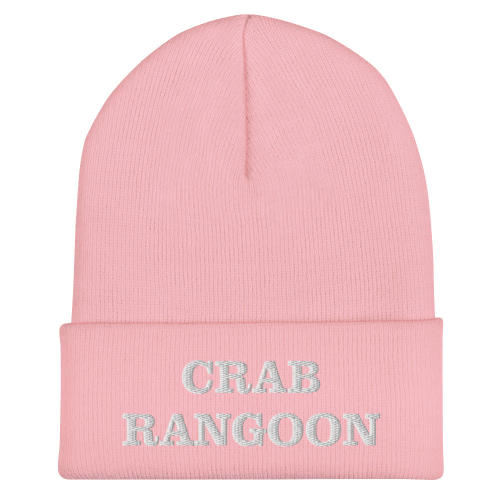 Light Pink Crab Rangoon Beanie from Nina's Funky Shop by ninanush - Love Crab Rangoon? Looking for a funny foodie gift? Our Crab Rangoon Beanie is warm, cozy and the perfect cold weather hat for foodies of all kinds. It comes in a variety of colors, expertly embroidered with "Crab Rangoon". Celebrate your favorite foods in our funky foodie apparel, designed by Nina and made just for you!