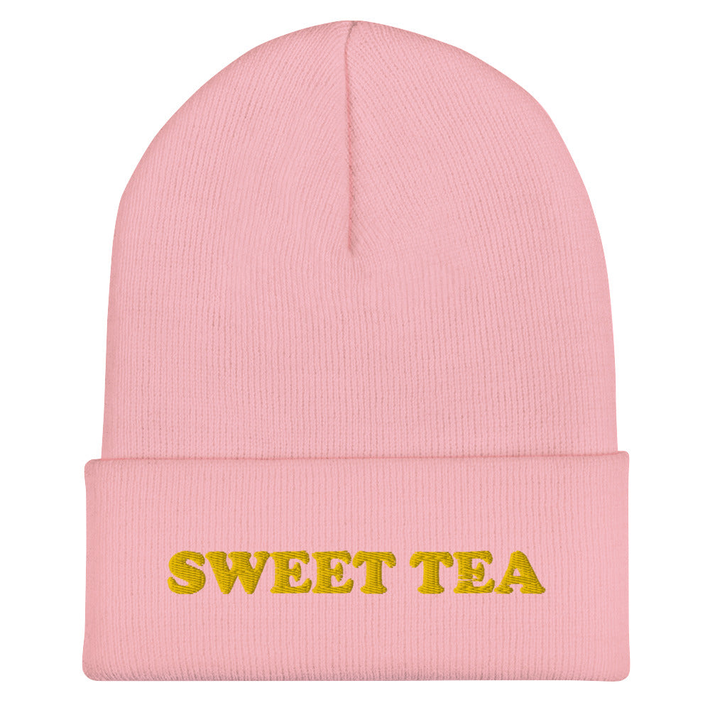 Light Pink Beanie with Sweet Tea Embroidered on the front - Love sweet tea? Looking for a funny gift for sweet tea enthusiast? Our sweet tea hat is warm, cozy and the perfect embroidered beanie for everyday style. It comes in a variety of colors with "sweet tea", expertly embroidered across the front. Celebrate your favorite foods in our funky foodie apparel. Designed by Nina and made just for you!