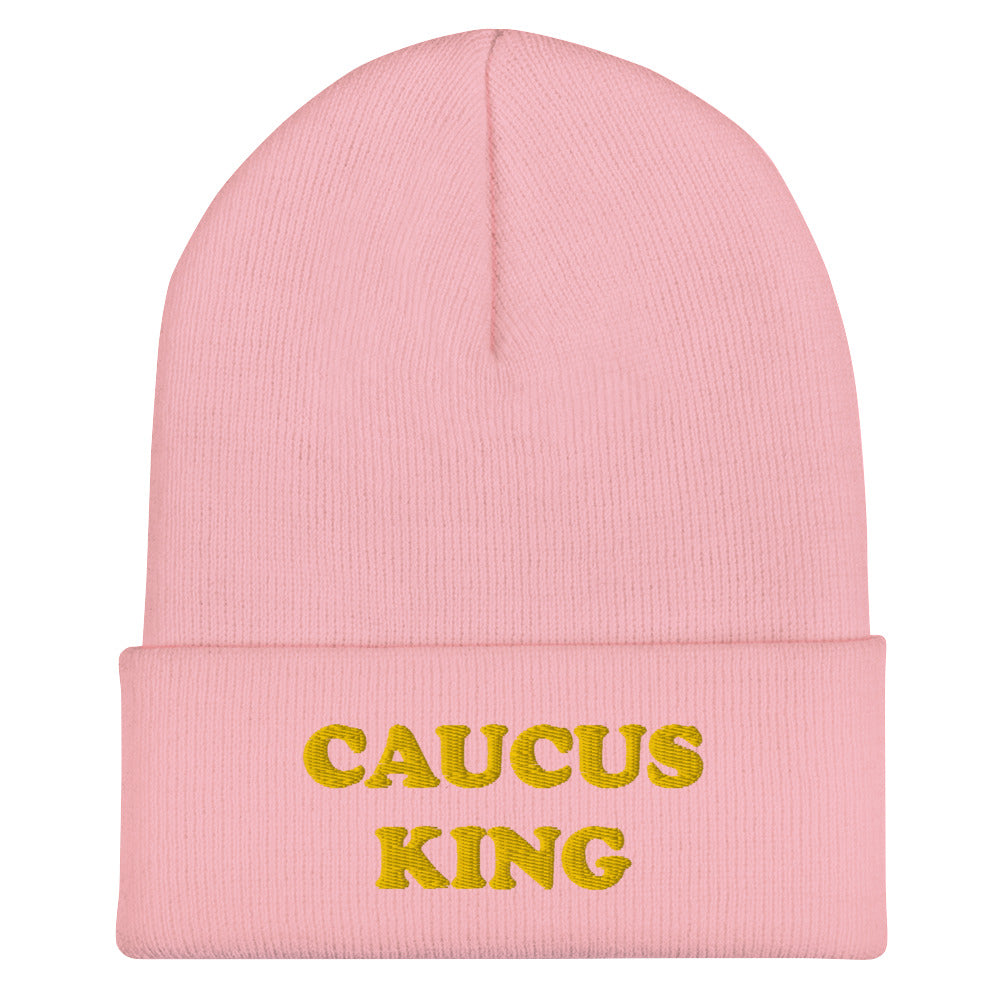 Light Pink Caucus Beanie - A colorful beanie with "Caucus King", expertly embroidered across the front. The perfect funny hat for a caucus. Check out our caucus queen beanie, too! Looking for something more personalized? Shoot us an email! shop@ninanush.com We can change the text and/or the embroidery color to create a design you'll love!