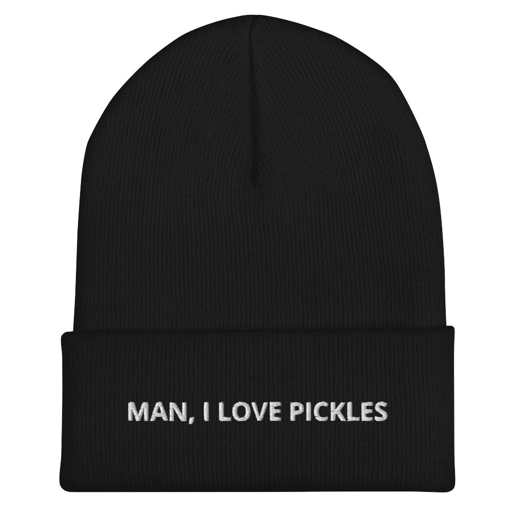 Black Man, I Love Pickles Hat from Nina's Funky Shop by ninanush - It's a funny pickle beanie for pickle enthusiasts of all kinds. When you're wearing this hat, everyone will know just how you feel about pickles. It comes in a variety of bold colors, each expertly embroidered with the words "Man, I Love Pickles". A statement hat for pickle lovers, designed by Nina and made just for you!