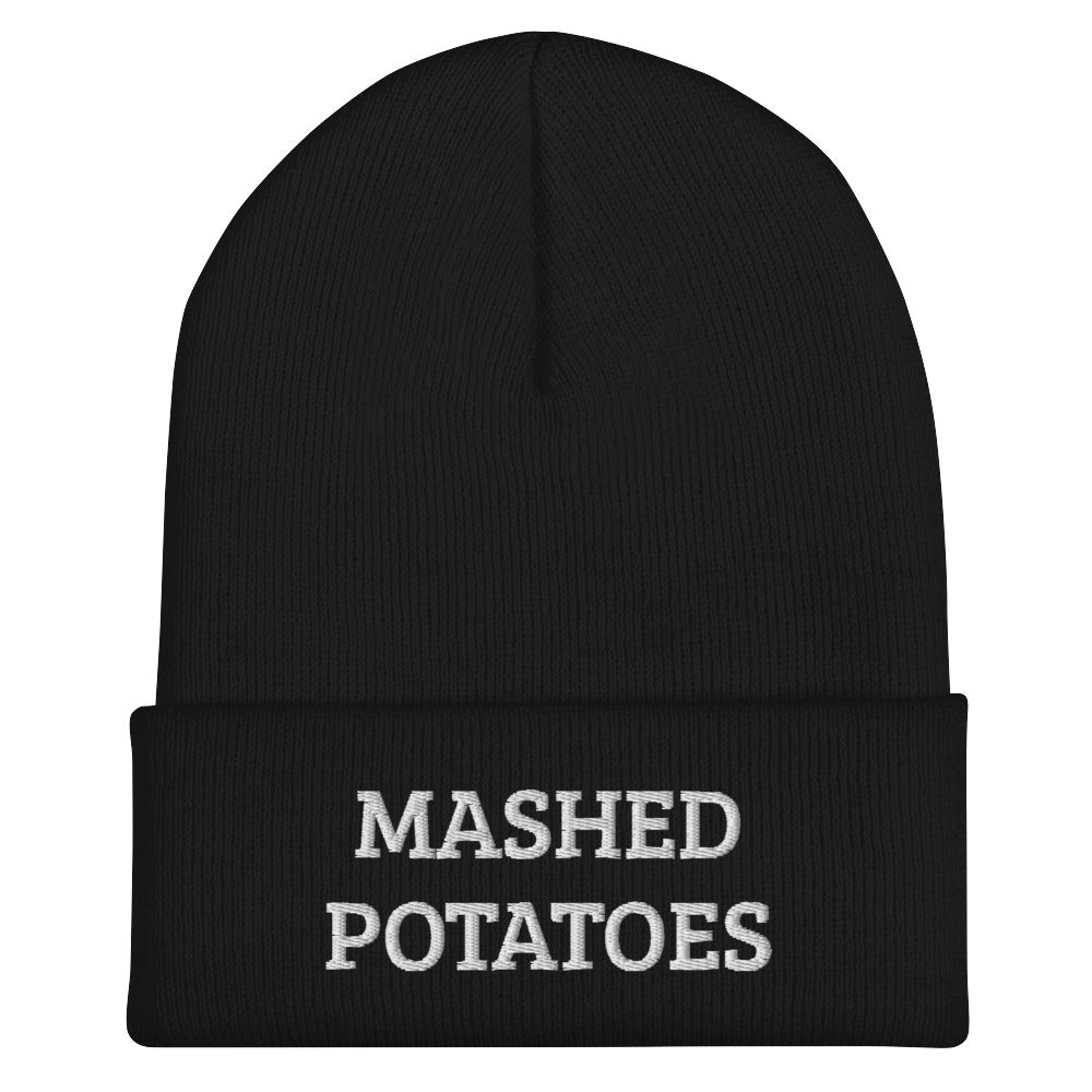 Black Mashed Potatoes Beanie from Nina's Funky Shop by ninanush - Do you love mashed potatoes? Are you looking for a funny gift for a foodie friend? Our Mashed Potatoes Beanie is warm, cozy and the perfect funky hat for potato enthusiasts of all kinds. Show off in this funny foodie beanie. It's a statement hat for mashed potato lovers, designed by Nina and made just for you!