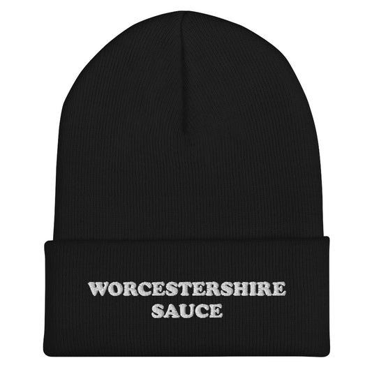 Black Worcestershire Sauce Beanie from Nina's Funky Shop by ninanush - Do you love Worcestershire Sauce? Looking for a funny gift for a foodie? Our Worcestershire Sauce Beanie is perfect for Worcestershire enthusiasts of all kinds. Show off in this weird and funny foodie beanie. It's a statement embroidered hat for Worcestershire Sauce lovers, designed by Nina and made just for you! 