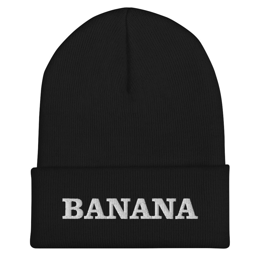 Black Banana Beanie from Nina's Funky Shop by ninanush - Our Banana Beanie is warm, cozy and made just for you! It comes in a variety of colors, each expertly embroidered with "Banana" across the front. A statement hat for banana enthusiasts and foodies of all kinds. Celebrate your favorite foods in our funky foodie apparel. 