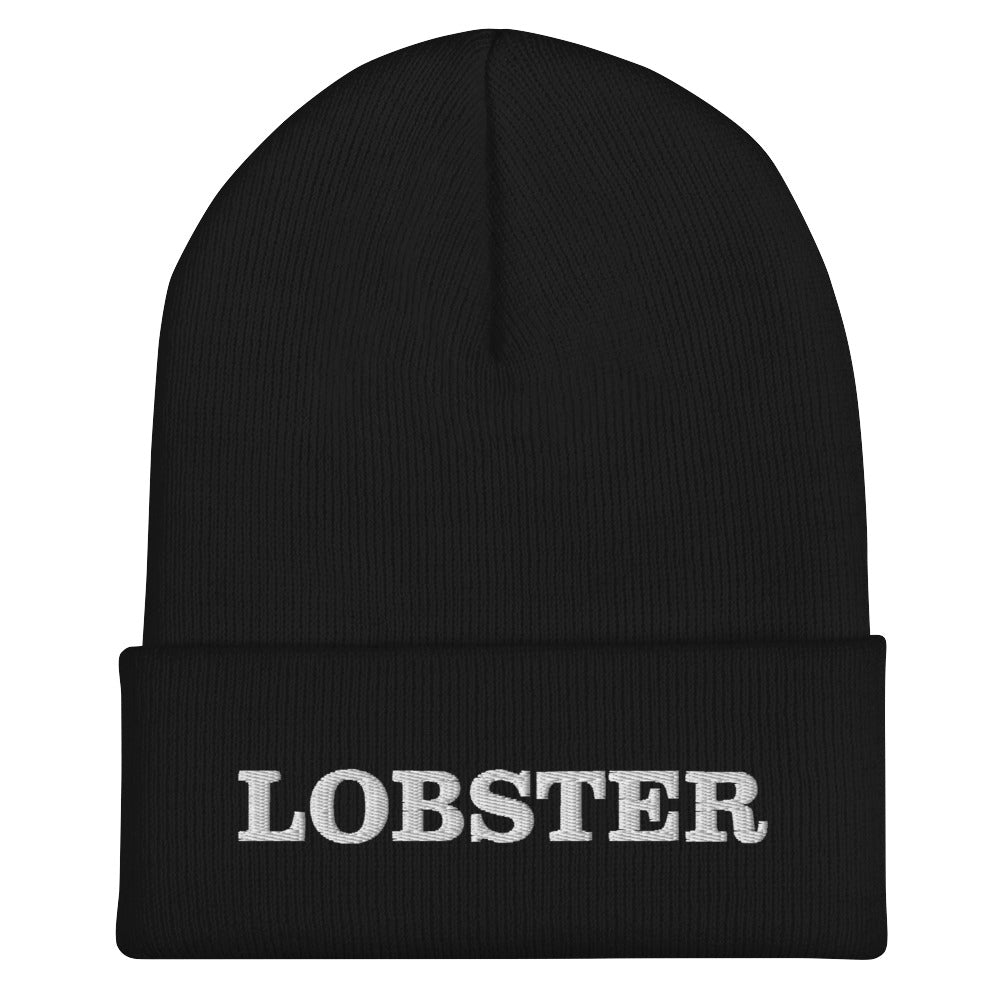 Black Lobster Beanie from Nina's Funky Shop by ninanush - Stand out in our Lobster Cuffed Beanie. It's warm, cozy and the perfect cold weather hat for lobster lovers. This beanie comes in a variety of colors, expertly embroidered with "Lobster" across the front. Celebrate your favorite foods in our funky foodie apparel, designed by Nina and made just for you!