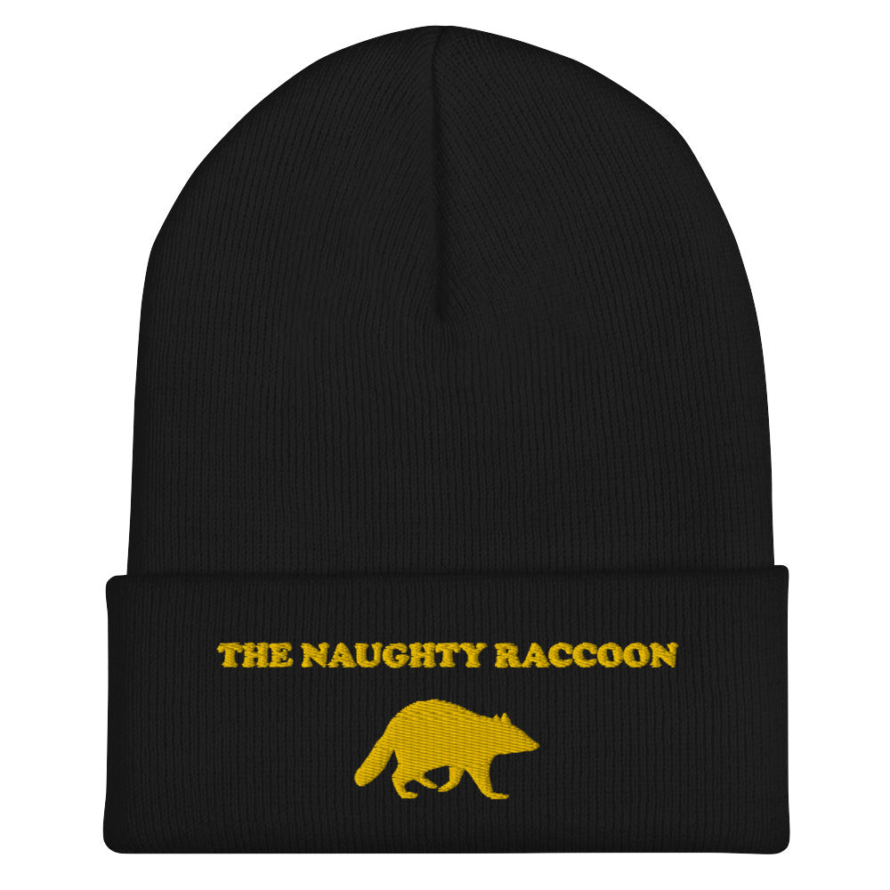 Black beanie with a naughty raccoon embroidery from Nina's Funky Shop by ninanush - Love Raccoons? Our Naughty Raccoon Beanie is warm, cozy and the perfect funny hat for raccoon enthusiasts of all kinds. This unique foodie beanie is snug, formfitting, and comes in a variety of colors, each expertly embroidered with the "The Naughty Raccoon" and a raccoon silhouette. A unique accessory for raccoon lovers, designed by Nina and made just for you!