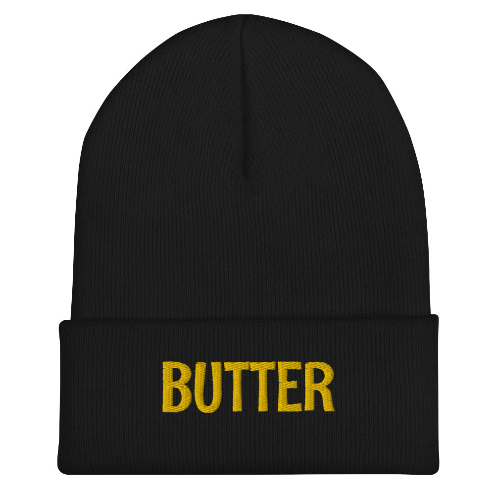 Black Butter Beanie from Nina's Funky Shop - Do you love butter? Looking for a funny gift? Our Butter Beanie is warm, cozy and the perfect funny winter hat for foodies of all kinds. It comes in a variety of colors with "butter", expertly embroidered across the front. A statement hat for butter lovers, designed by Nina and made just for you! 