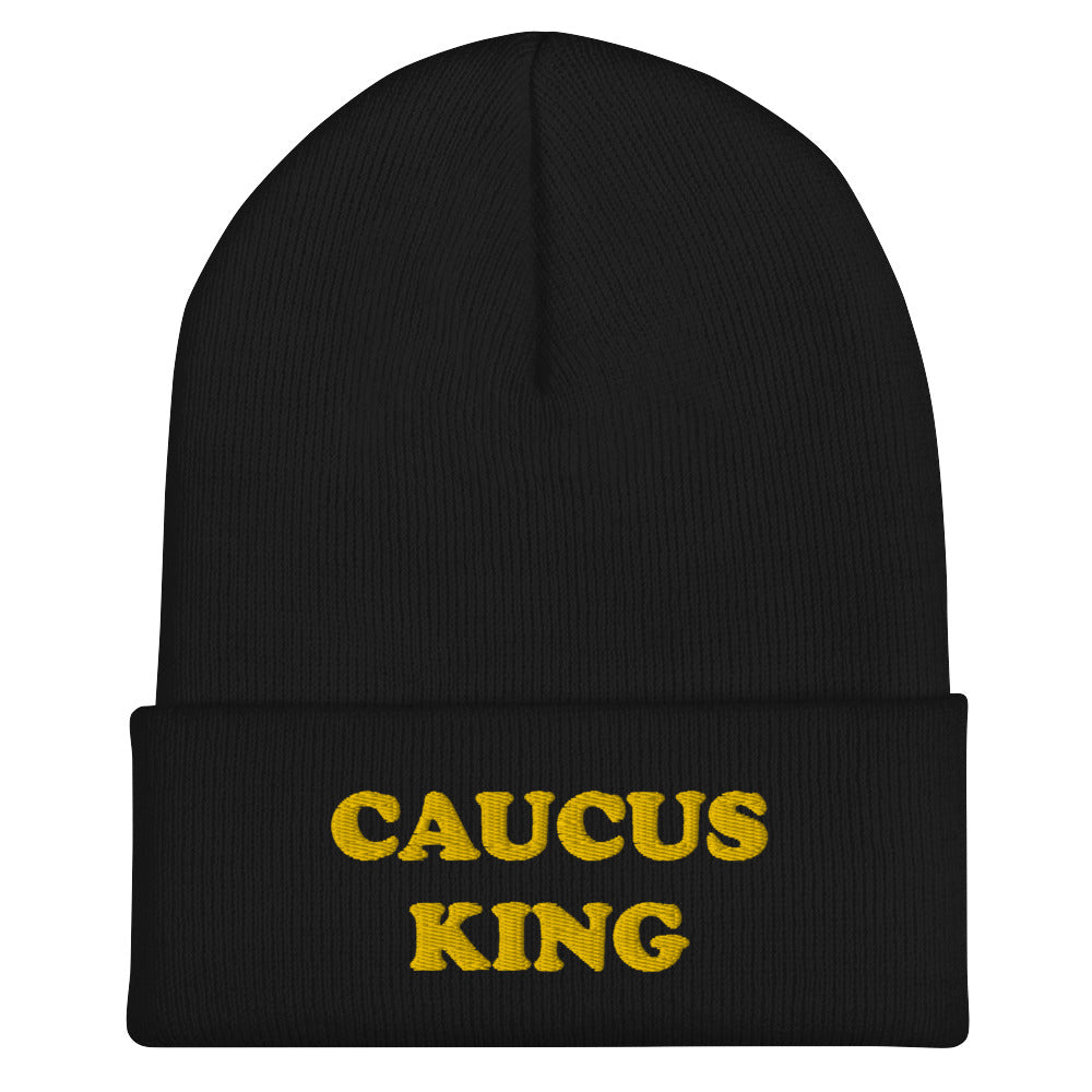 Black Caucus Beanie - A colorful beanie with "Caucus King", expertly embroidered across the front. The perfect funny hat for a caucus. Check out our caucus queen beanie, too! Looking for something more personalized? Shoot us an email! shop@ninanush.com We can change the text and/or the embroidery color to create a design you'll love! 