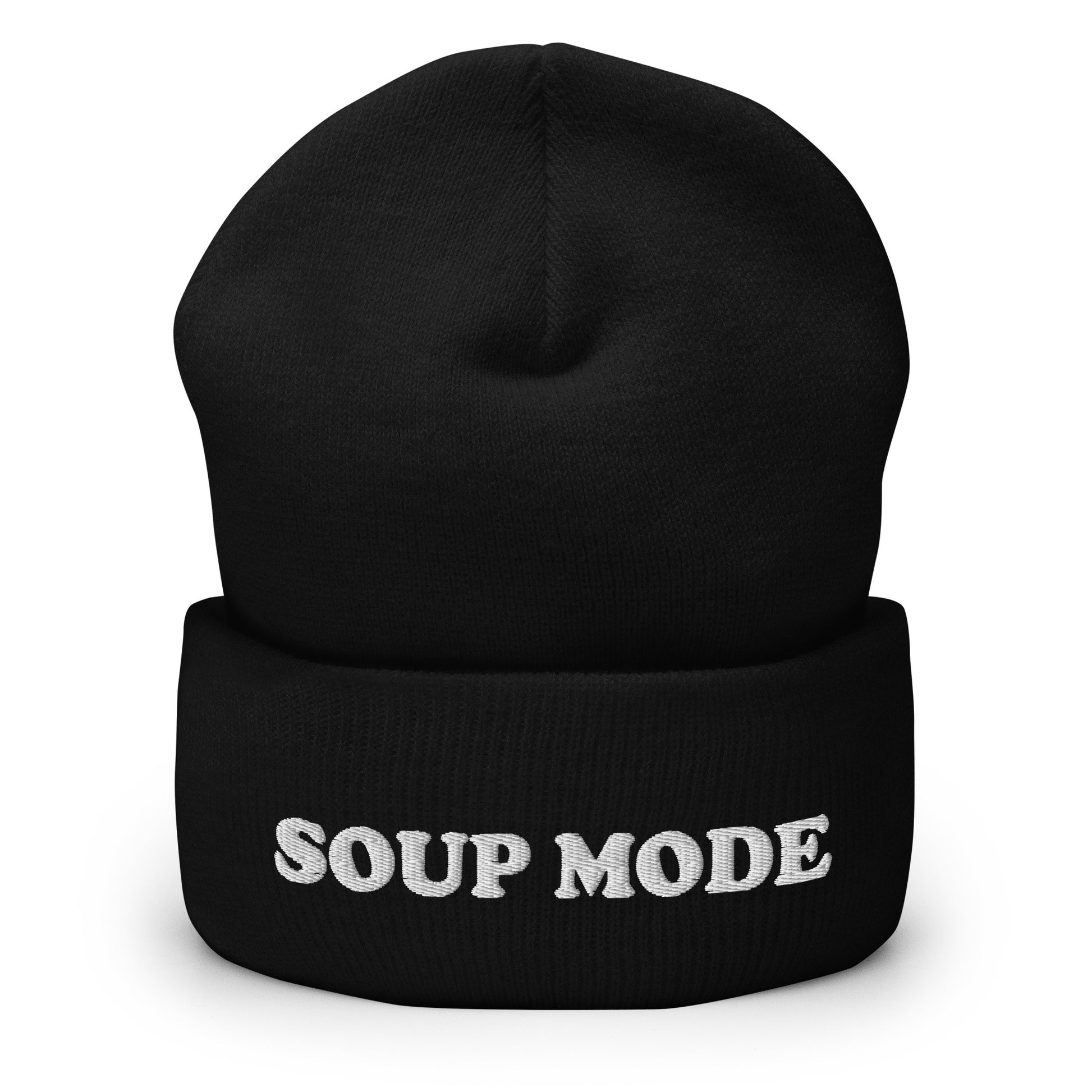 Black Soup Mode Hat - It's always soup season in our Soup Mode Beanie! It's warm, cozy and embroidered just for you. A funny winter hat for soup lovers and foodies of all kinds. Eat your favorite soup in style or give it as a gift for a soup enthusiast! Looking for something personalized? A different embroidery color? Shoot us an email! 
