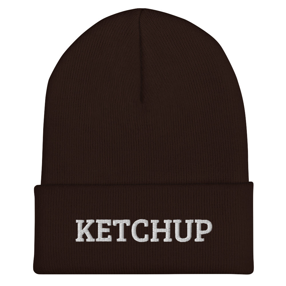 Brown Ketchup Beanie from Nina's Funky Shop by ninanush - Do you love ketchup? Looking for a funny gift for a ketchup addict? Our Ketchup Beanie is warm, cozy and the perfect weird hat for ketchup enthusiasts of all kinds. This funny foodie beanie is snug, formfitting, and comes in a variety of bright colors, each expertly embroidered with the words "Ketchup".