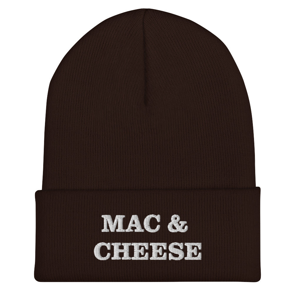 Brown mac and cheese beanie from Nina's Funky Shop by ninanush - Do you love mac and cheese? Looking for a funny foodie gift? Our Mac & Cheese Beanie is warm, cozy and the perfect cold weather hat for pasta enthusiasts. It comes in a variety of colors, each expertly embroidered with "Mac & Cheese" across the front. A statement hat for mac and cheese lovers and foodies of all kinds.