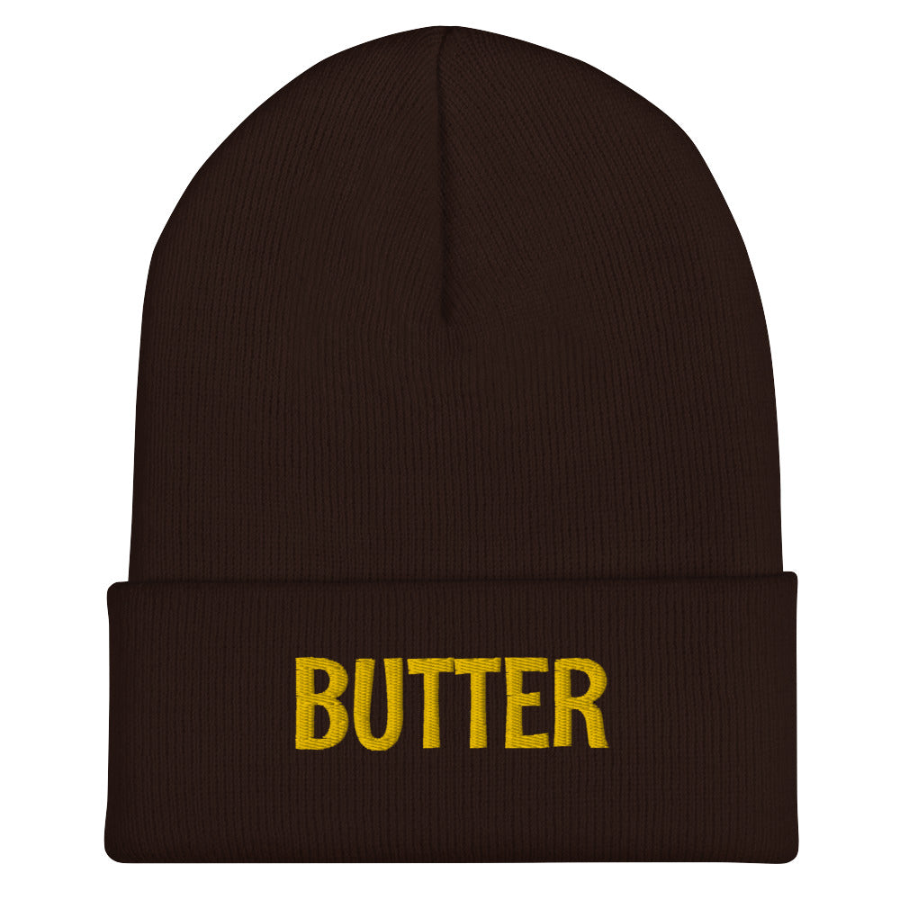 Brown Butter Beanie from Nina's Funky Shop - Do you love butter? Looking for a funny gift? Our Butter Beanie is warm, cozy and the perfect funny winter hat for foodies of all kinds. It comes in a variety of colors with "butter", expertly embroidered across the front. A statement hat for butter lovers, designed by Nina and made just for you!