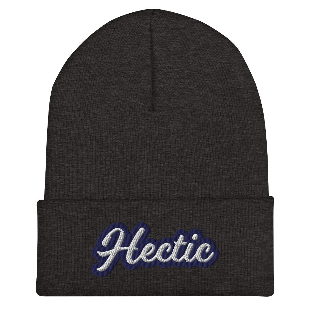 Dark gray Hectic Beanie from Nina's Funky Shop by ninanush - Stand out in our Hectic beanie. It's warm and cozy with the word "hectic", expertly embroidered on the front. This hectic hat comes in a variety of bold colors and makes the perfect accessory for everyday streetwear or gift for a hectic friend. It's a statement hat, designed by Nina and made just for you!