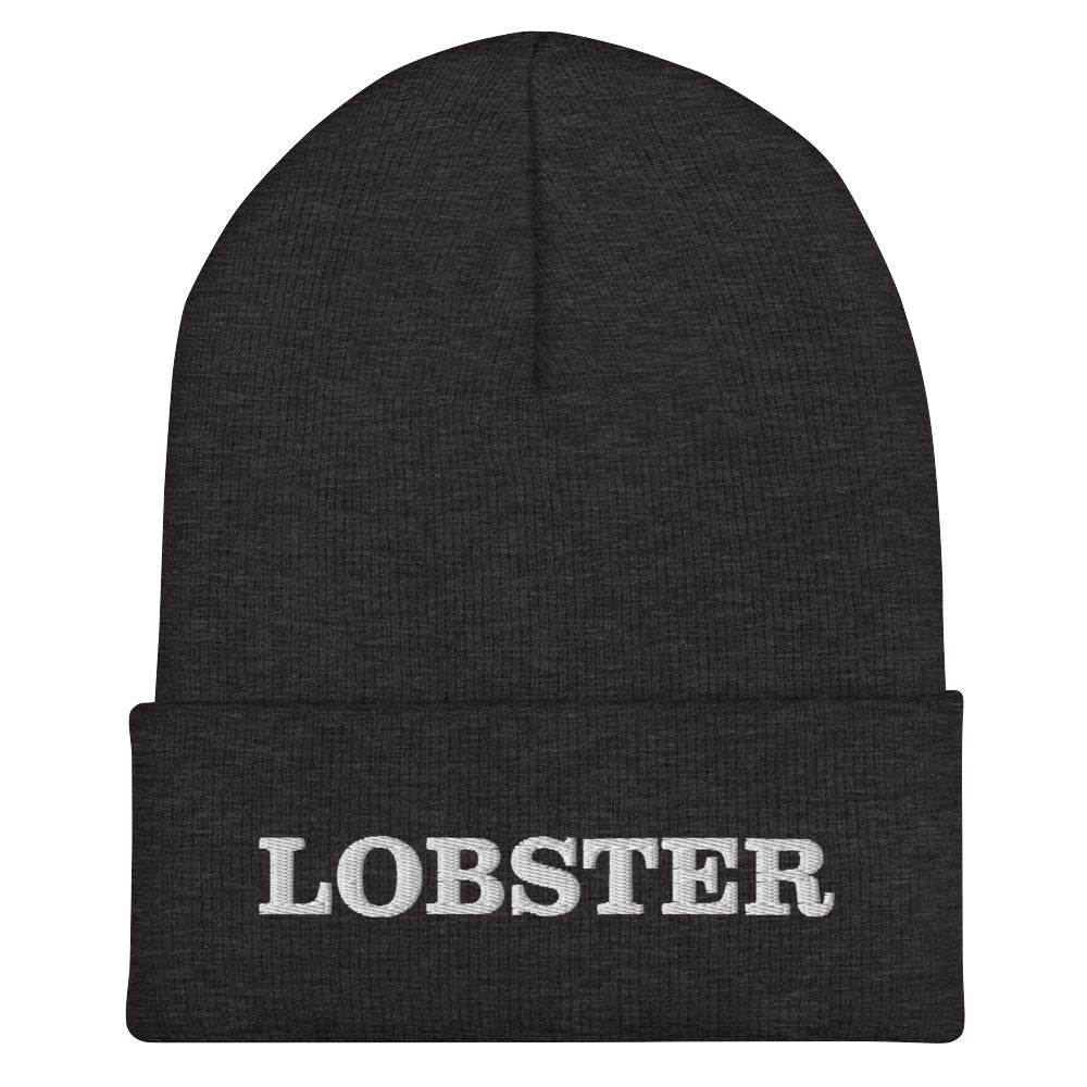 Dark Gray Lobster Beanie from Nina's Funky Shop by ninanush - Stand out in our Lobster Cuffed Beanie. It's warm, cozy and the perfect cold weather hat for lobster lovers. This beanie comes in a variety of colors, expertly embroidered with "Lobster" across the front. Celebrate your favorite foods in our funky foodie apparel, designed by Nina and made just for you!