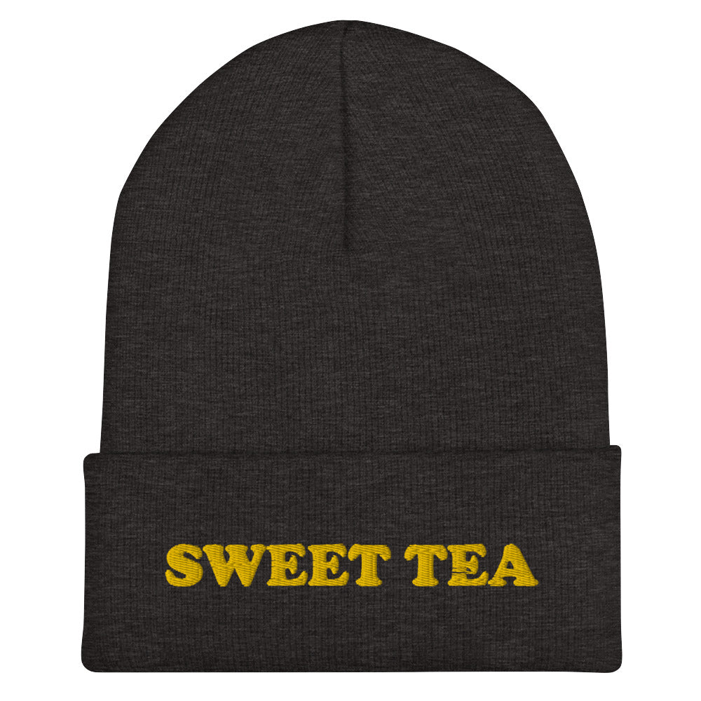 Dark Gray Beanie with Sweet Tea Embroidered on the front - Love sweet tea? Looking for a funny gift for sweet tea enthusiast? Our sweet tea hat is warm, cozy and the perfect embroidered beanie for everyday style. It comes in a variety of colors with "sweet tea", expertly embroidered across the front. Celebrate your favorite foods in our funky foodie apparel. Designed by Nina and made just for you!