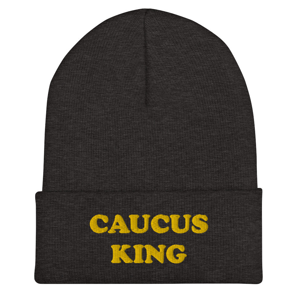 Dark Gray Caucus Beanie - A colorful beanie with "Caucus King", expertly embroidered across the front. The perfect funny hat for a caucus. Check out our caucus queen beanie, too! Looking for something more personalized? Shoot us an email! shop@ninanush.com We can change the text and/or the embroidery color to create a design you'll love!