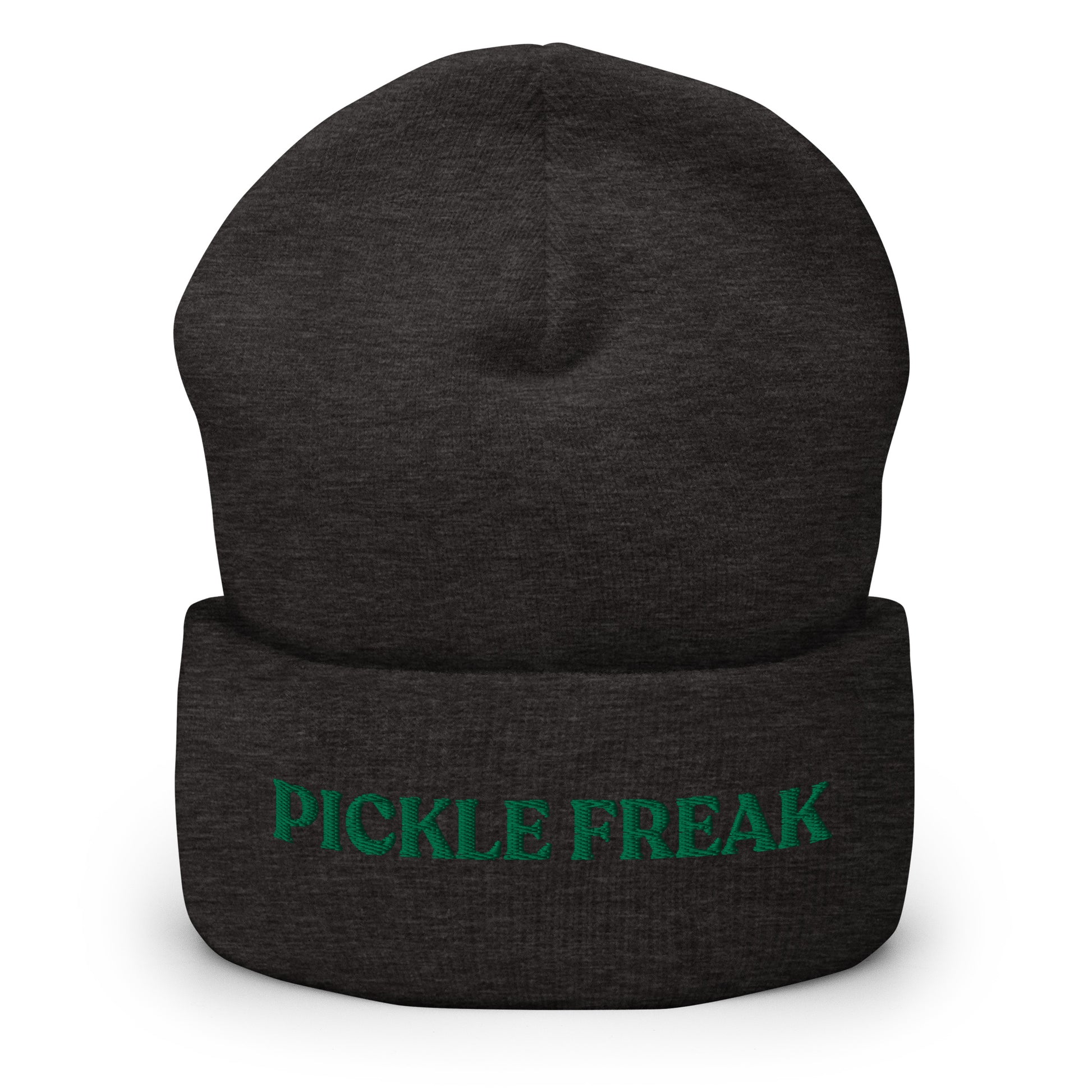 Dark Gray Our Pickle Freak Beanie is warm, cozy and embroidered just for you! It's a funny beanie for pickle enthusiasts that comes in a variety of colors. A perfect warm hat for pickle lovers or a funny gift for a foodie.