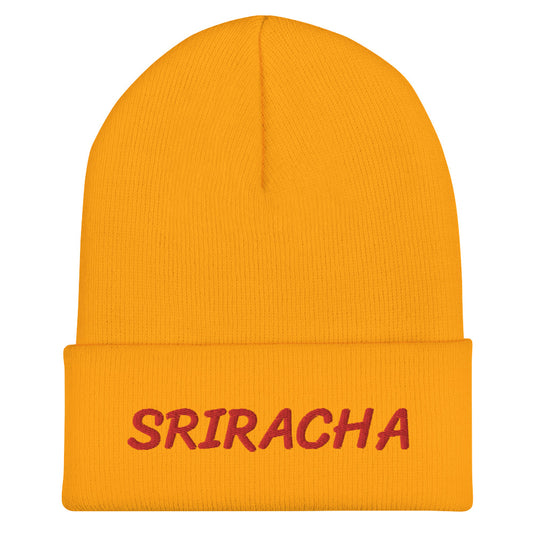 Yellow sriracha beanie from Nina's Funky Shop by ninanush - Our Sriracha Beanie is warm, cozy and the perfect hat for hot sauce enthusiasts of all kinds. Show off in this funny foodie beanie. It comes in a variety of bold colors, each expertly embroidered with the word "Sriracha". It's a stylish statement hat for sriracha lovers, designed by Nina and made just for you!