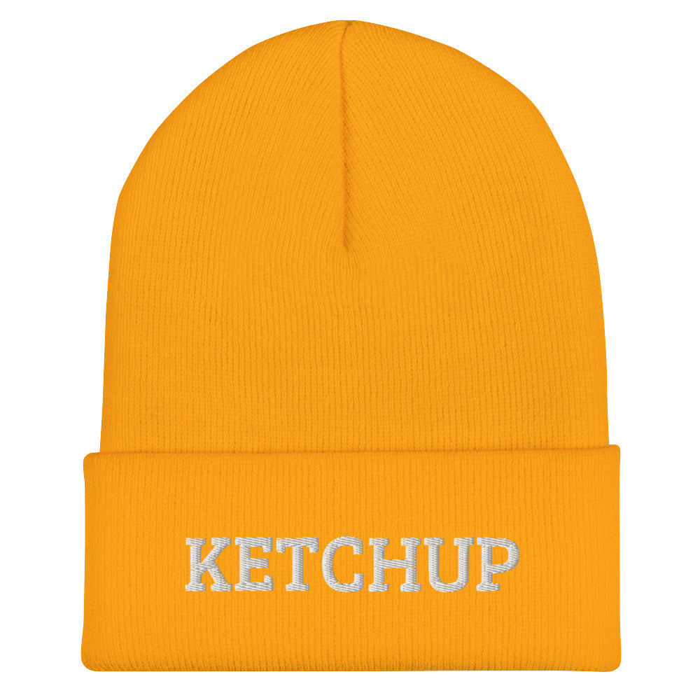 Yellow Ketchup Beanie from Nina's Funky Shop by ninanush - Do you love ketchup? Looking for a funny gift for a ketchup addict? Our Ketchup Beanie is warm, cozy and the perfect weird hat for ketchup enthusiasts of all kinds. This funny foodie beanie is snug, formfitting, and comes in a variety of bright colors, each expertly embroidered with the words "Ketchup".