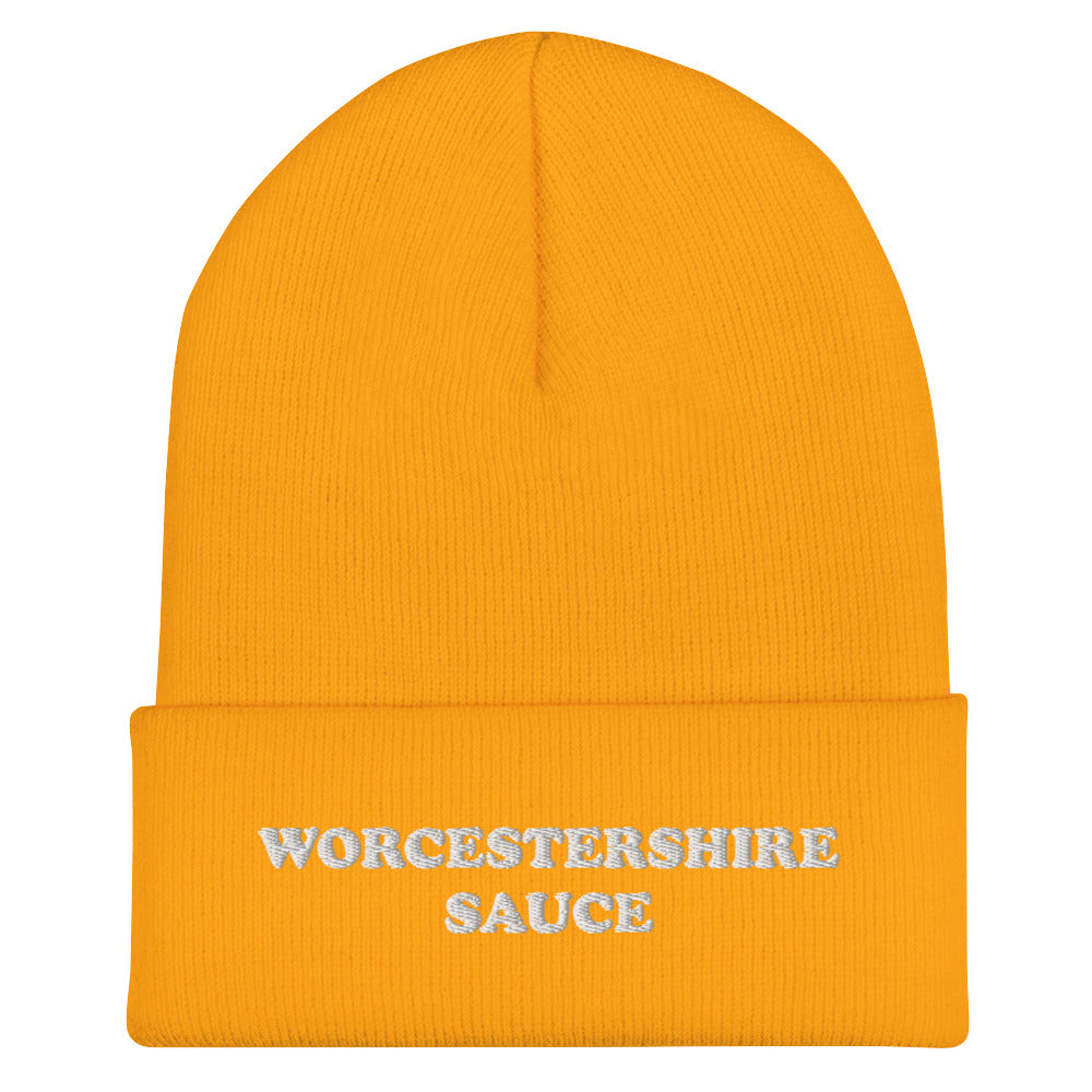 Yellow Worcestershire Sauce Beanie from Nina's Funky Shop by ninanush - Do you love Worcestershire Sauce? Looking for a funny gift for a foodie? Our Worcestershire Sauce Beanie is perfect for Worcestershire enthusiasts of all kinds. Show off in this weird and funny foodie beanie. It's a statement embroidered hat for Worcestershire Sauce lovers, designed by Nina and made just for you!