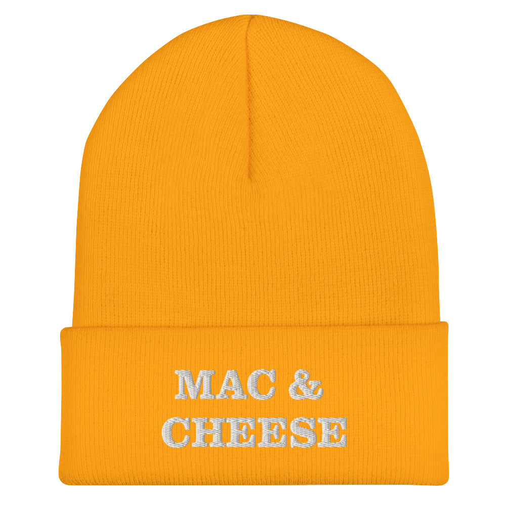 Yellow mac and cheese beanie from Nina's Funky Shop by ninanush - Do you love mac and cheese? Looking for a funny foodie gift? Our Mac & Cheese Beanie is warm, cozy and the perfect cold weather hat for pasta enthusiasts. It comes in a variety of colors, each expertly embroidered with "Mac & Cheese" across the front. A statement hat for mac and cheese lovers and foodies of all kinds.