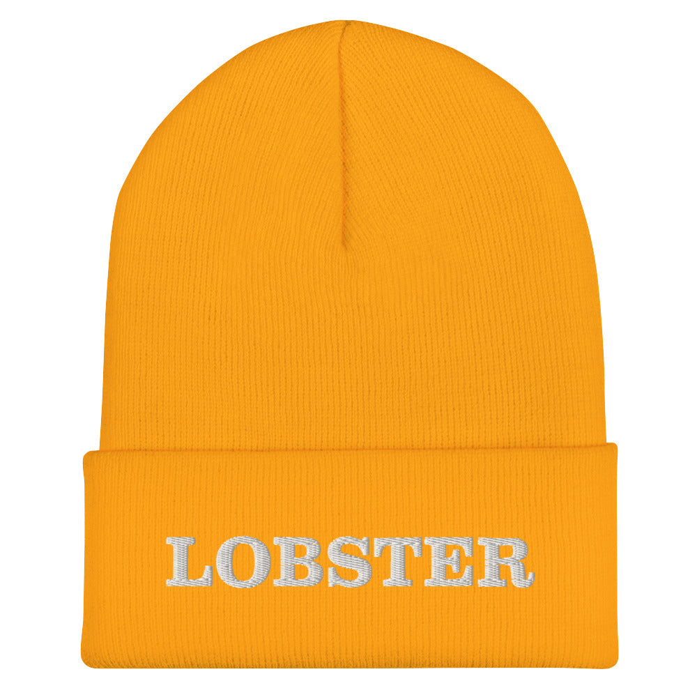 yellow Lobster Beanie from Nina's Funky Shop by ninanush - Stand out in our Lobster Cuffed Beanie. It's warm, cozy and the perfect cold weather hat for lobster lovers. This beanie comes in a variety of colors, expertly embroidered with "Lobster" across the front. Celebrate your favorite foods in our funky foodie apparel, designed by Nina and made just for you!