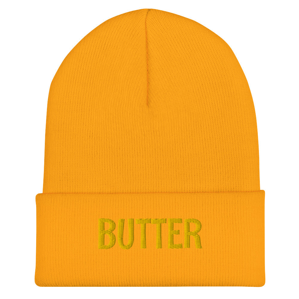 Yellow Butter Beanie from Nina's Funky Shop - Do you love butter? Looking for a funny gift? Our Butter Beanie is warm, cozy and the perfect funny winter hat for foodies of all kinds. It comes in a variety of colors with "butter", expertly embroidered across the front. A statement hat for butter lovers, designed by Nina and made just for you!