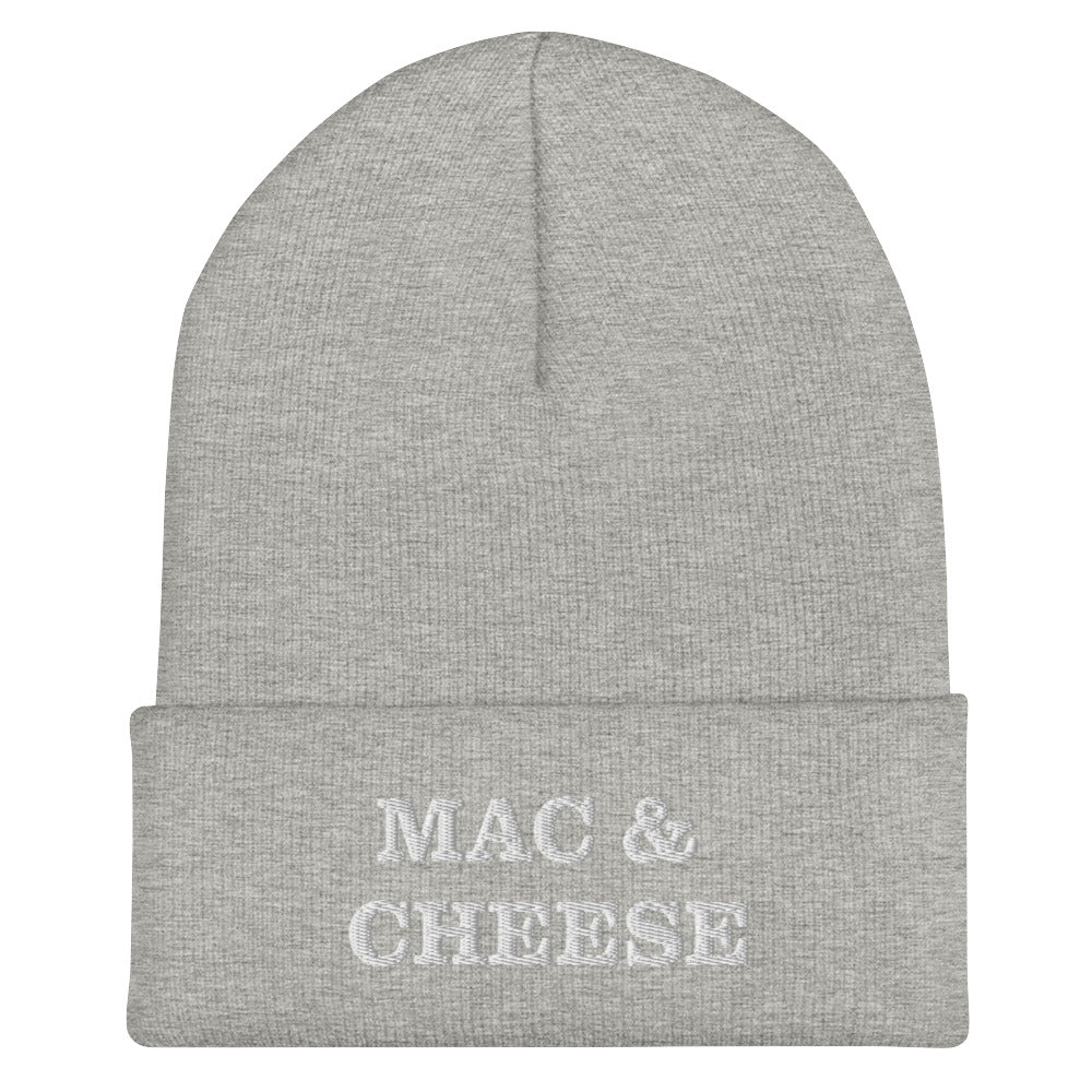 Light Gray mac and cheese beanie from Nina's Funky Shop by ninanush - Do you love mac and cheese? Looking for a funny foodie gift? Our Mac & Cheese Beanie is warm, cozy and the perfect cold weather hat for pasta enthusiasts. It comes in a variety of colors, each expertly embroidered with "Mac & Cheese" across the front. A statement hat for mac and cheese lovers and foodies of all kinds.