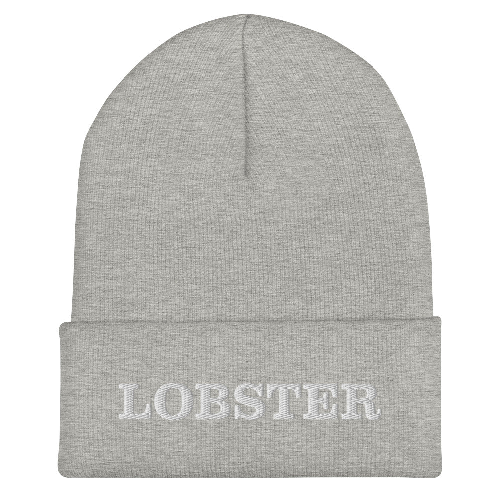 Light Gray Lobster Beanie from Nina's Funky Shop by ninanush - Stand out in our Lobster Cuffed Beanie. It's warm, cozy and the perfect cold weather hat for lobster lovers. This beanie comes in a variety of colors, expertly embroidered with "Lobster" across the front. Celebrate your favorite foods in our funky foodie apparel, designed by Nina and made just for you!