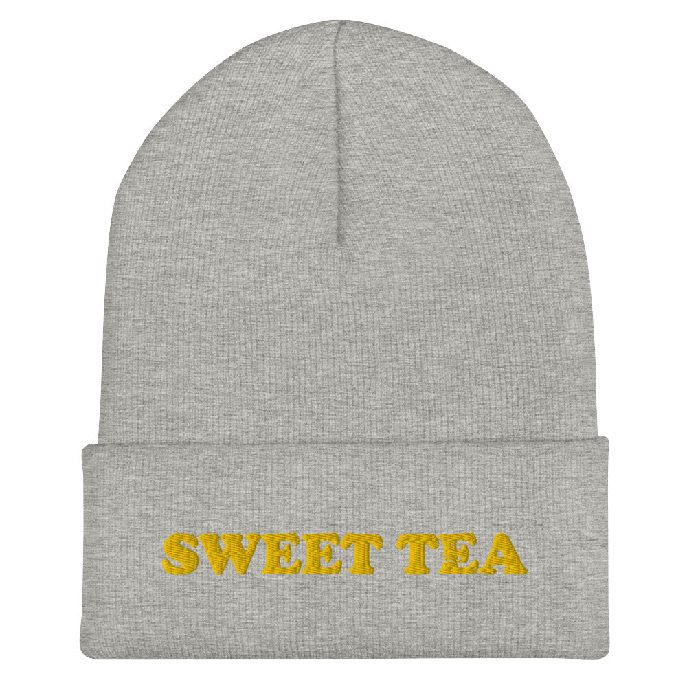 Light Gray Beanie with Sweet Tea Embroidered on the front - Love sweet tea? Looking for a funny gift for sweet tea enthusiast? Our sweet tea hat is warm, cozy and the perfect embroidered beanie for everyday style. It comes in a variety of colors with "sweet tea", expertly embroidered across the front. Celebrate your favorite foods in our funky foodie apparel. Designed by Nina and made just for you!