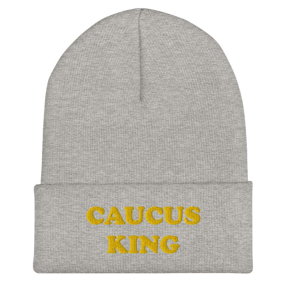 Light Gray Caucus Beanie - A colorful beanie with "Caucus King", expertly embroidered across the front. The perfect funny hat for a caucus. Check out our caucus queen beanie, too! Looking for something more personalized? Shoot us an email! shop@ninanush.com We can change the text and/or the embroidery color to create a design you'll love!