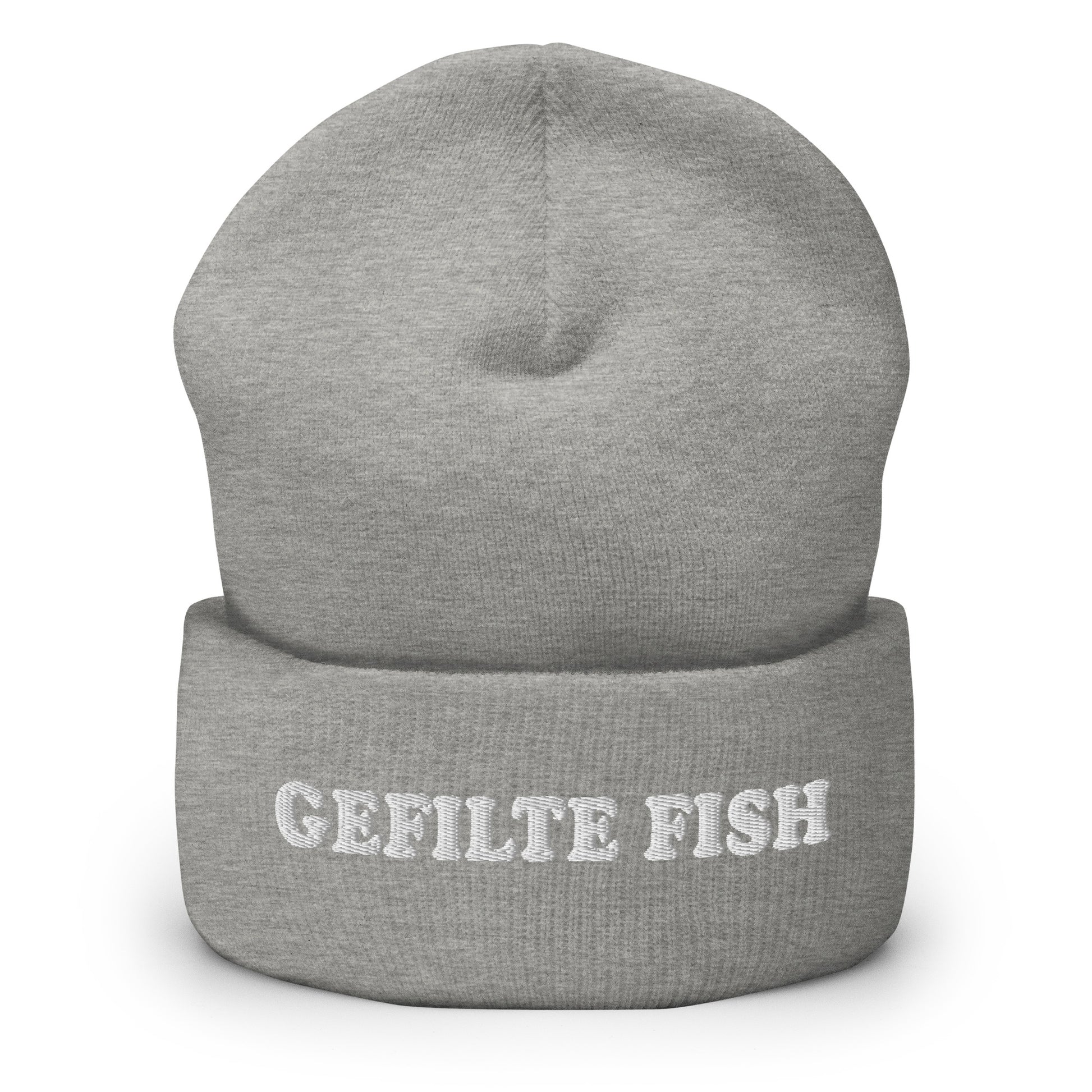 Gray Gefilte Fish Hat - Our Gefilte Fish Beanie is warm, cozy and embroidered just for you! It's a weird beanie for gefilte fish enthusiasts that comes in a variety of colors. A perfect Jewish foodie hat for everyday wear or a funny gift for an Ashkenazi.